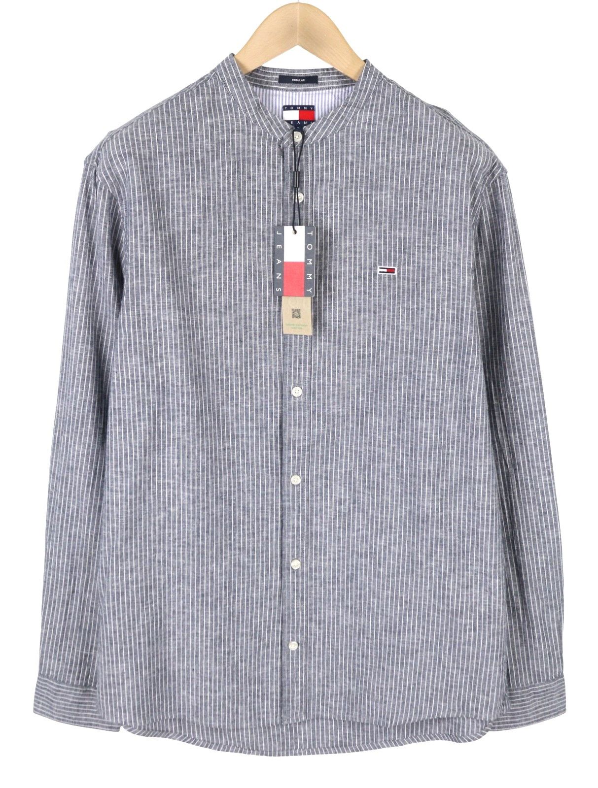 Tommy Hilfiger LINEN MIX L Blue Mandarin Striped 87683 Size US L / EU 52-54 / 3 - 3 Thumbnail