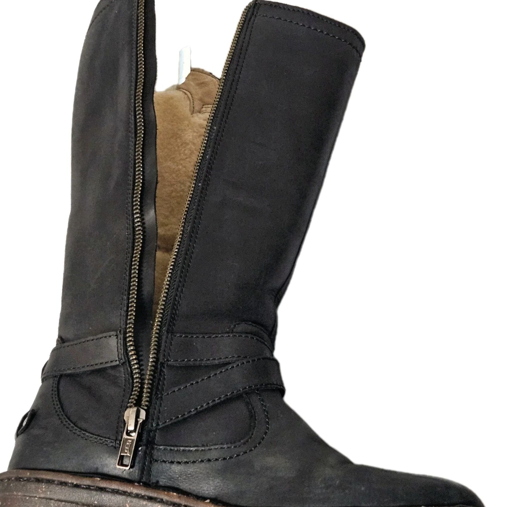 Ugg UGG Rosen Tall Black Leather Sheepskin Sherpa Lined Boots Size 7 Buckle #1005450 Size US 7 / IT 37 - 5 Thumbnail