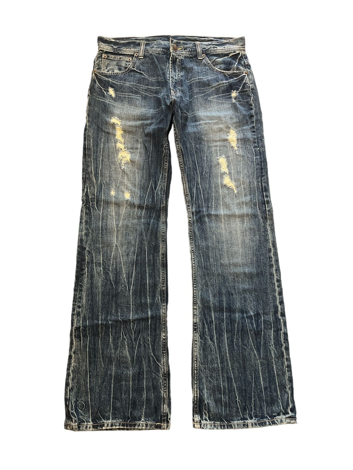 Japanese Brand FLARED💥UNKNOW JAPANES BRAND RIPPED DISTRESSED DENIM PANT Size US 33 - 1 Thumbnail