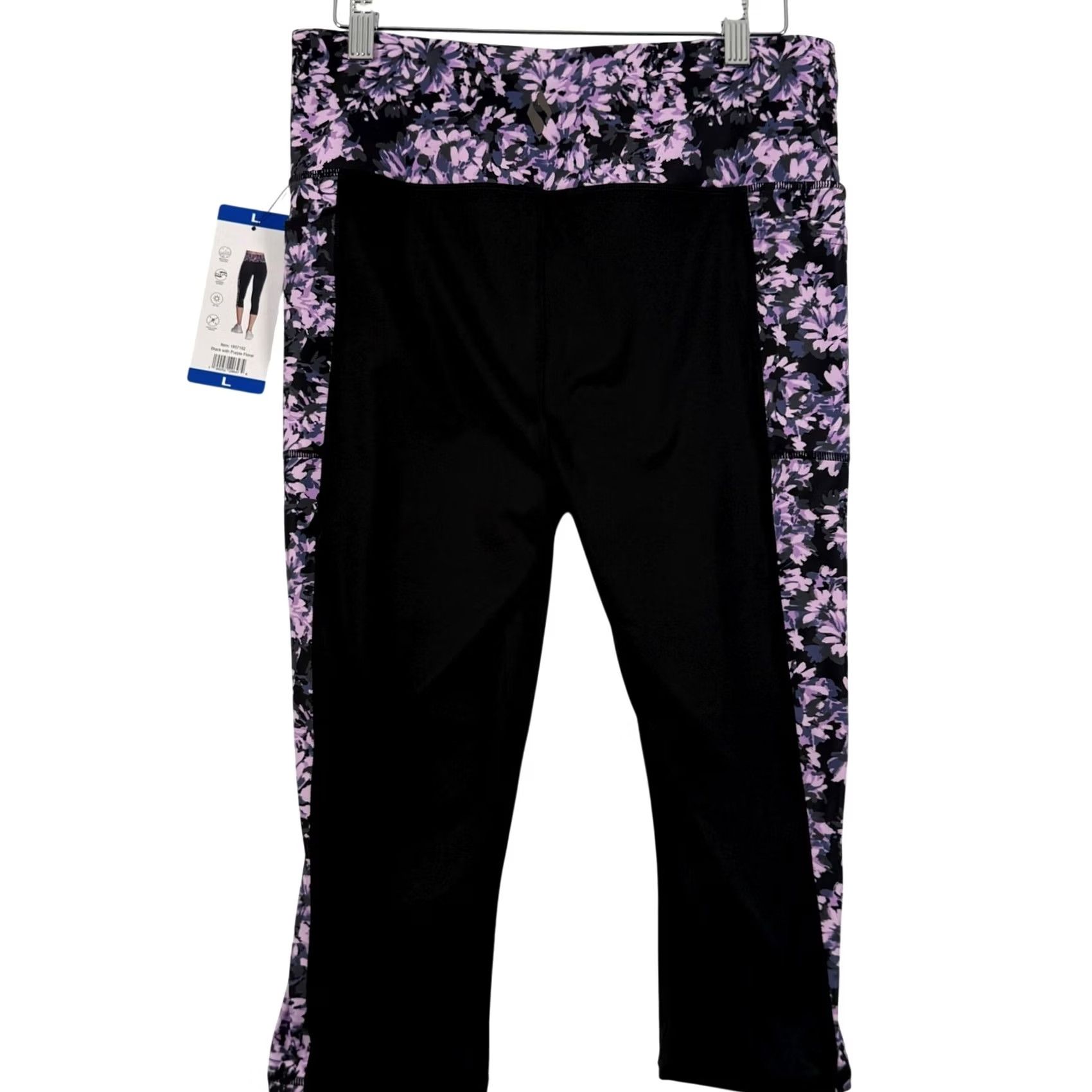 SKECHERS Skechers GO WALK Capri Leggings Black Purple Floral Side Pocket L Womens Capris Size 36" / US 14 / IT 50 - 2 Thumbnail