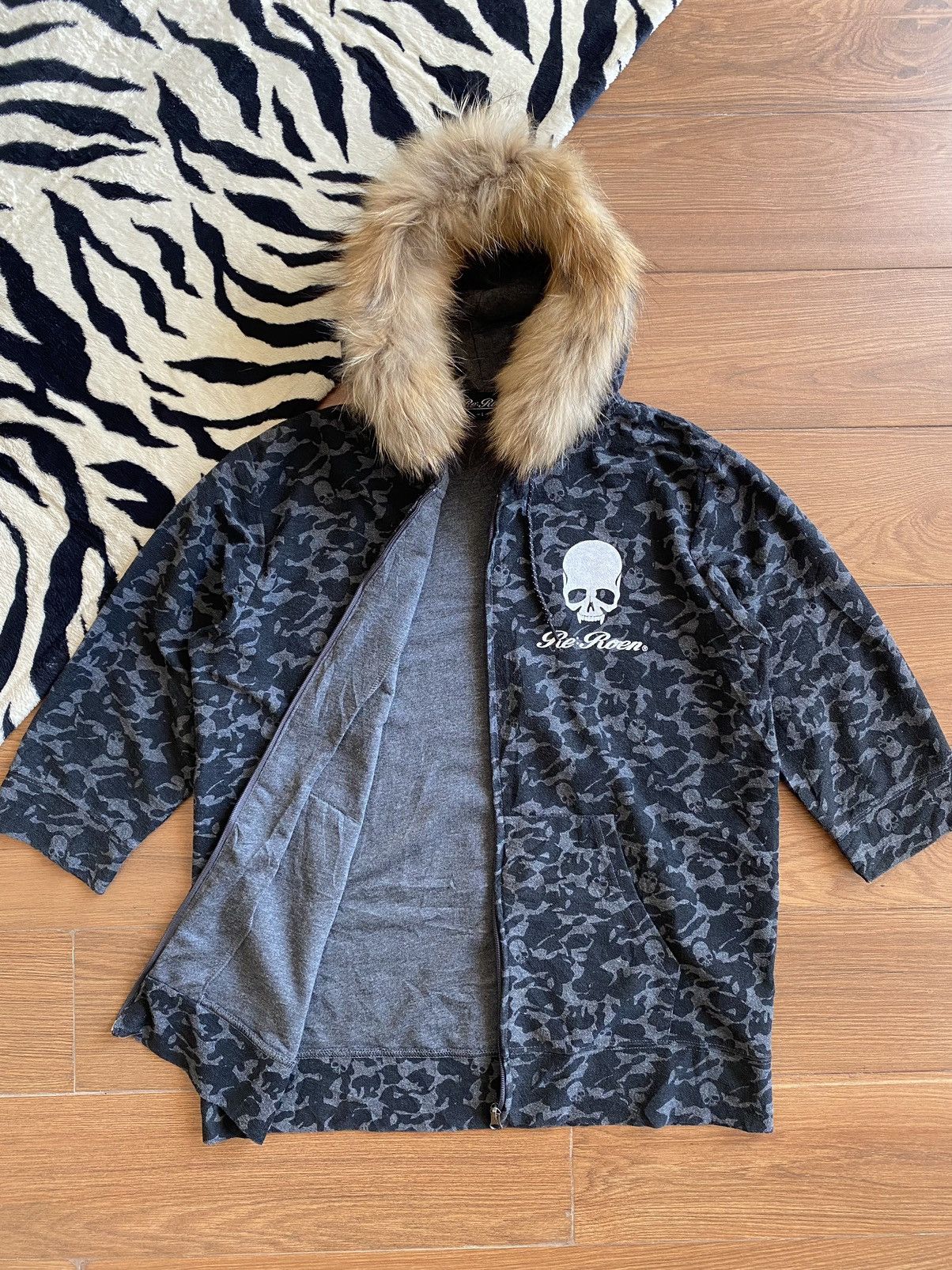 If Six Was Nine × Japanese Brand × Le Grande Bleu (L.G.B.) Japanese Roen Fur Hoodie Overprinted Camo Skull Size US L / EU 52-54 / 3 - 3 Thumbnail