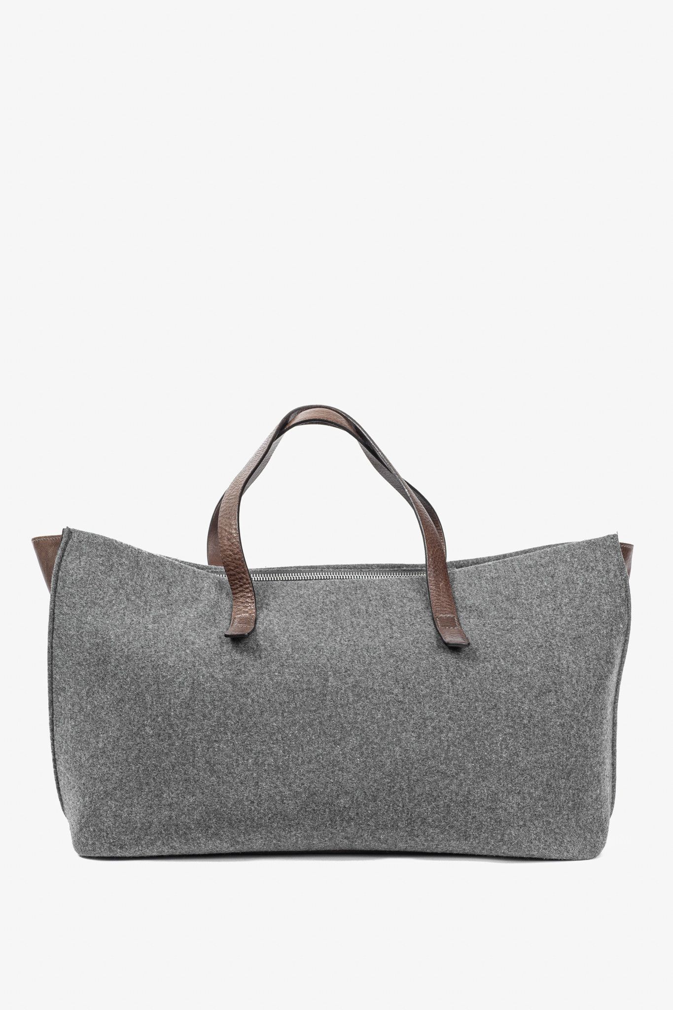 Brunello Cucinelli Brunello Cucinelli Grey Wool-Felt Leather-Trim Tote Size ONE SIZE - 1 Thumbnail