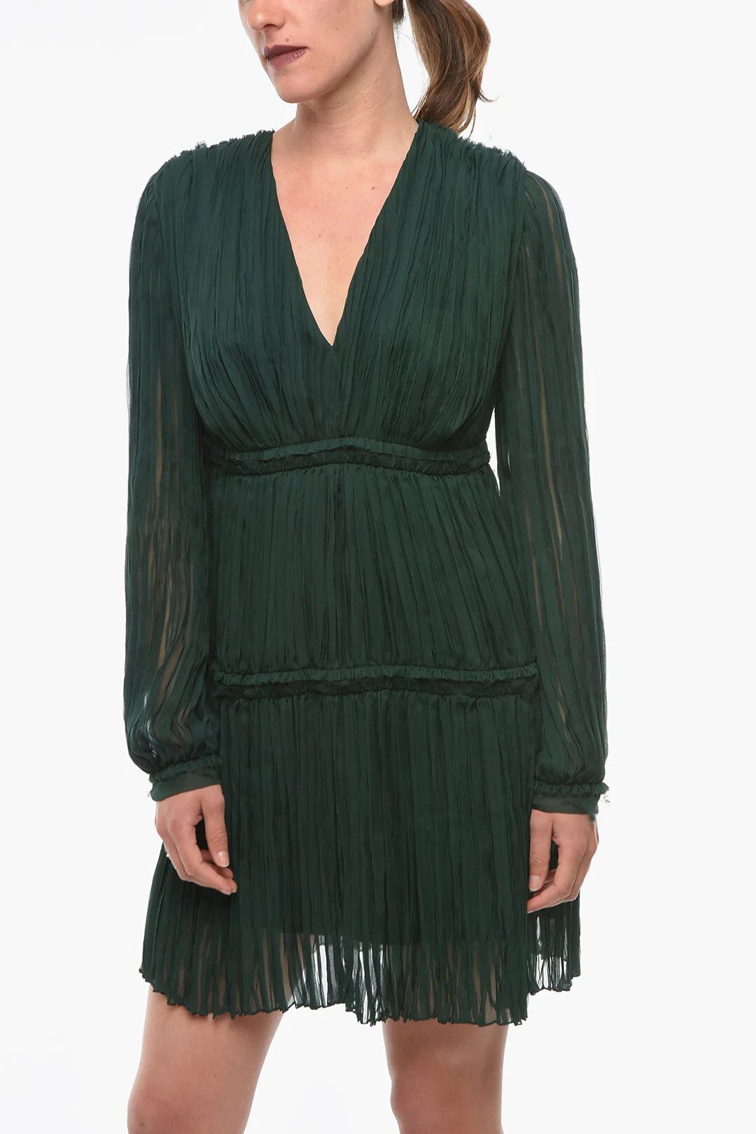 Lanvin og1mm0426 Silk Pleated Dress in Green Size M / US 6-8 / IT 42-44 - 5 Thumbnail