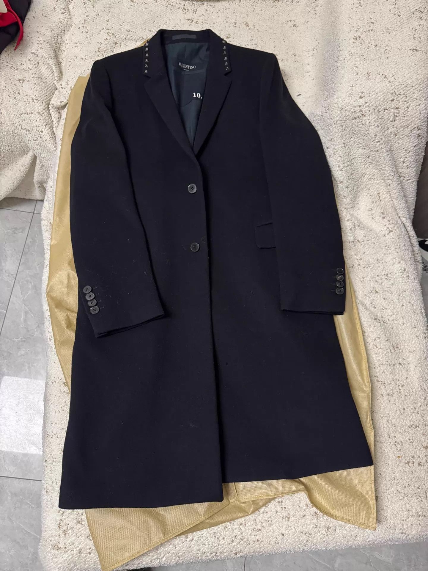 Valentino Black Long Coat with Studded Collar - Size L Size US L / EU 52-54 / 3 - 1 Thumbnail