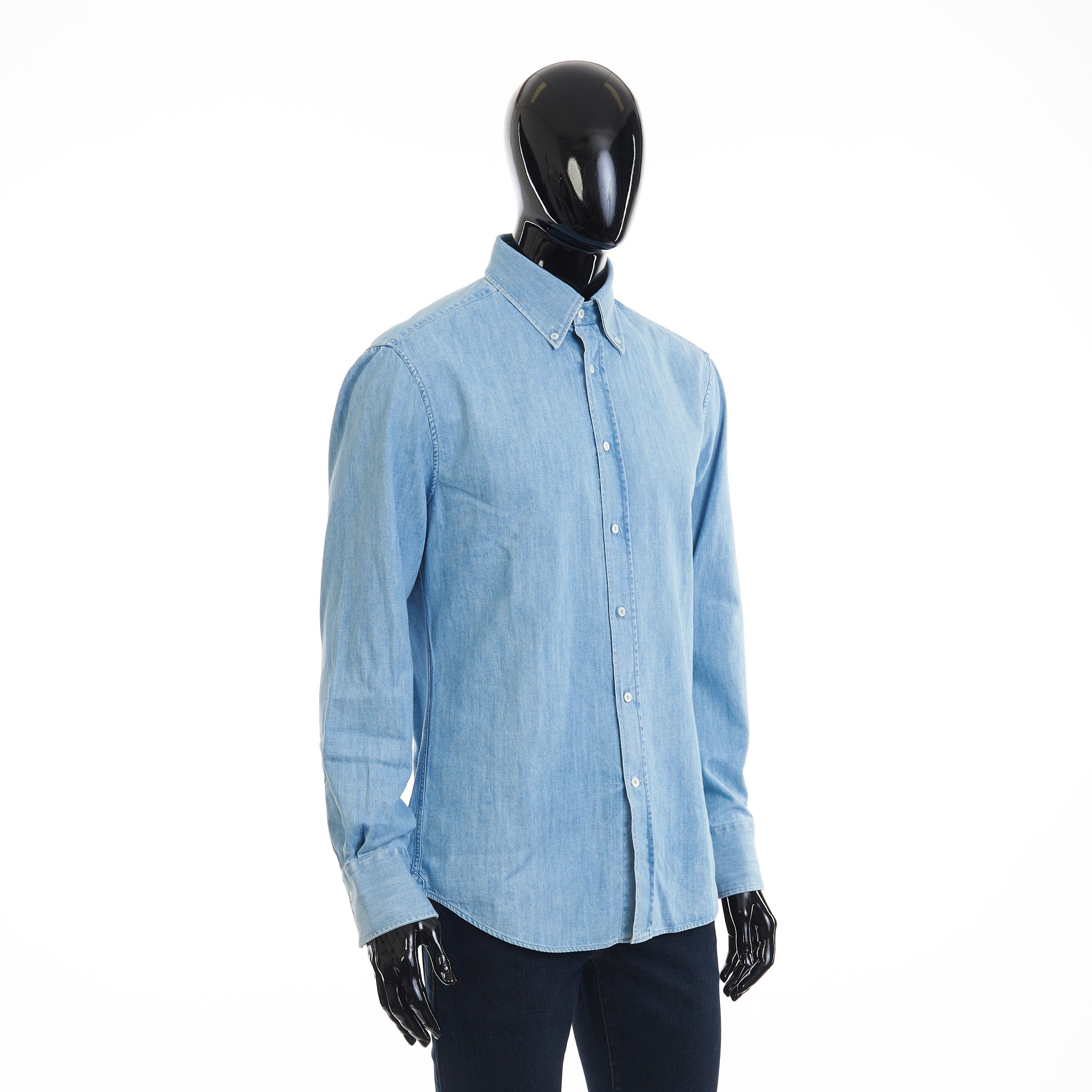 Brunello Cucinelli Denim Shirt - Slimfit, Button Down, Light Blue Cotton Size US M / EU 48-50 / 2 - 11 Thumbnail