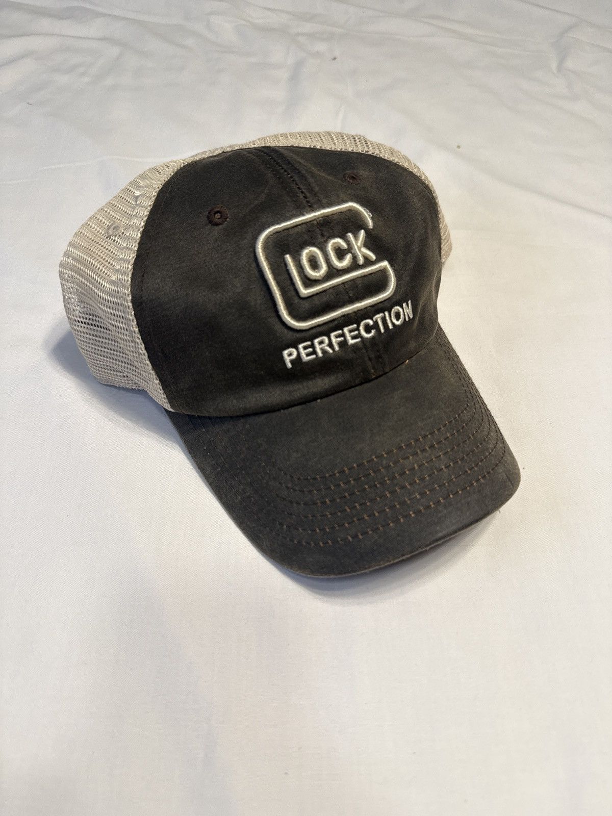 Vintage Vintage Y2K Glock Shooting Sports Tan Suede Trucker Hat Size ONE SIZE - 1 Thumbnail