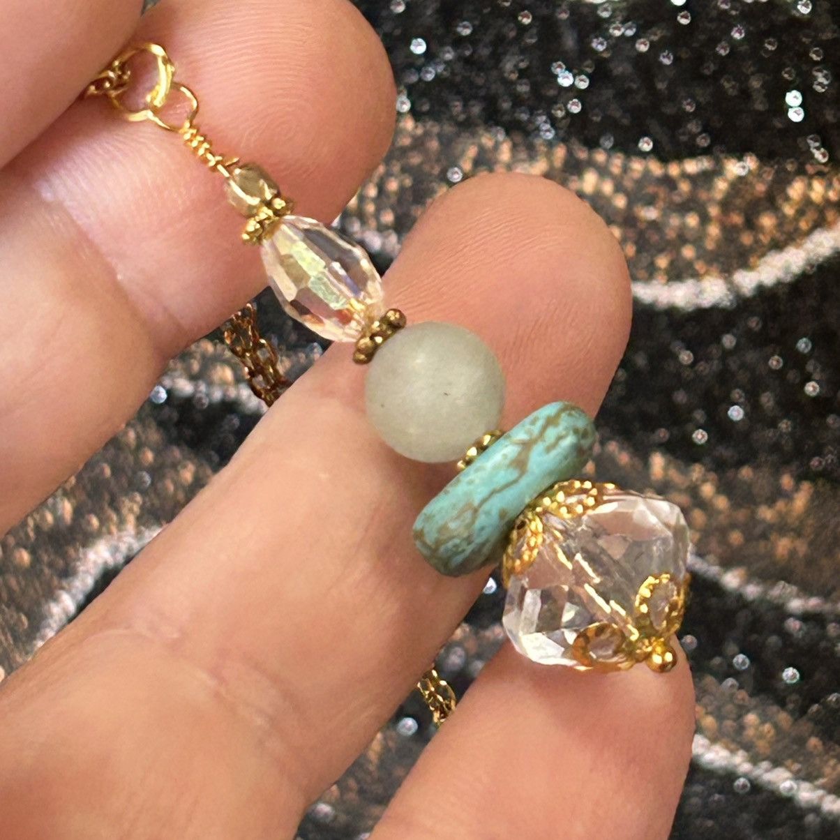 Handmade Handcrafted vintage bead turquoise quartz drop necklace Size ONE SIZE - 1 Thumbnail