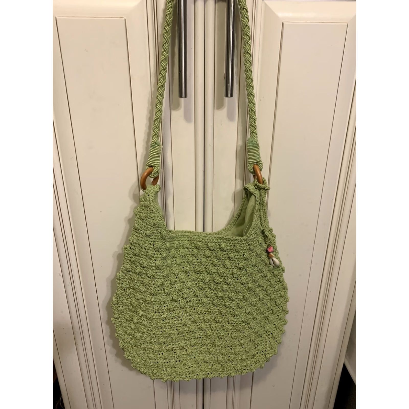 Vintage Womens Green Crochet Purse Snap Closure Handbag Size ONE SIZE - 4 Thumbnail