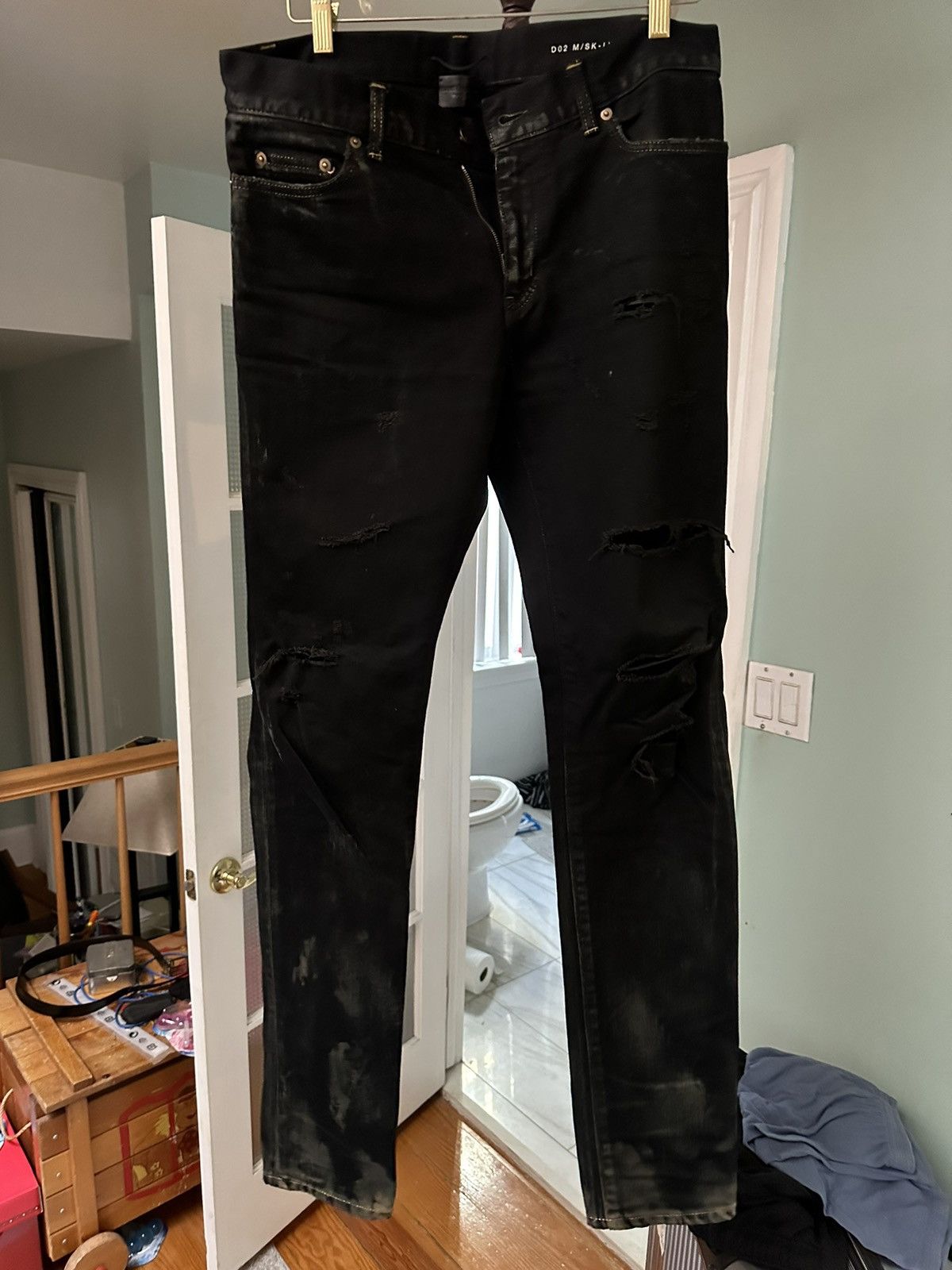 image of Hedi Slimane x Saint Laurent Paris Oil Stain Fw16 in Black, Men's (Size 30)