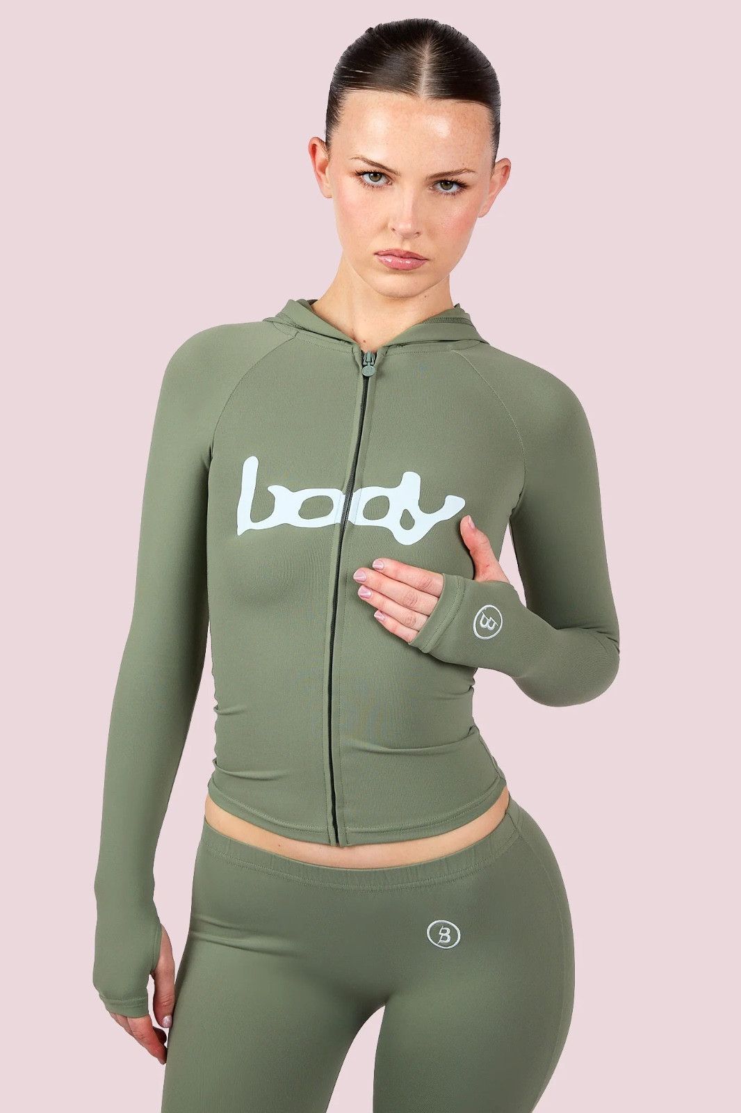 Body by Raven Tracy Body By Raven 'Basics 2.0' Olive & Sky Blue Zip Up Hoodie Size XS / US 0-2 / IT 36-38 - 1 Preview