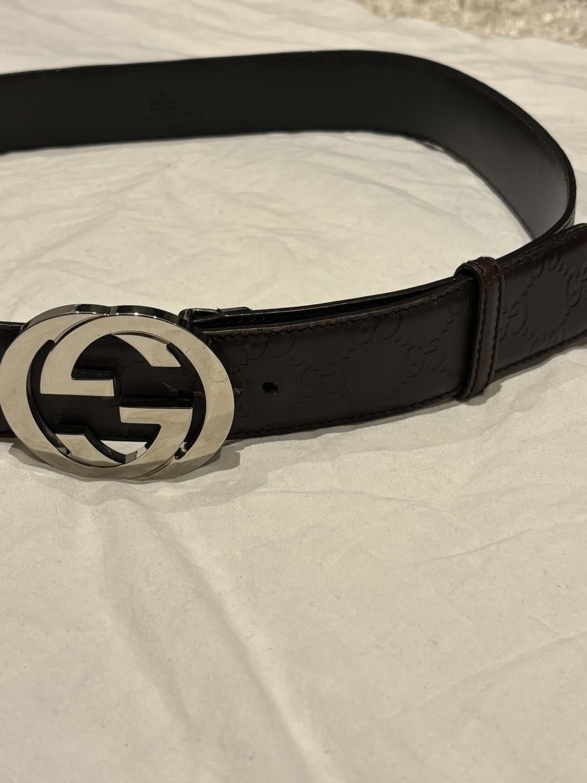 Gucci Gucci - Brown Leather Belt with Silver Interlocking G Buckle Size ONE SIZE - 4 Thumbnail