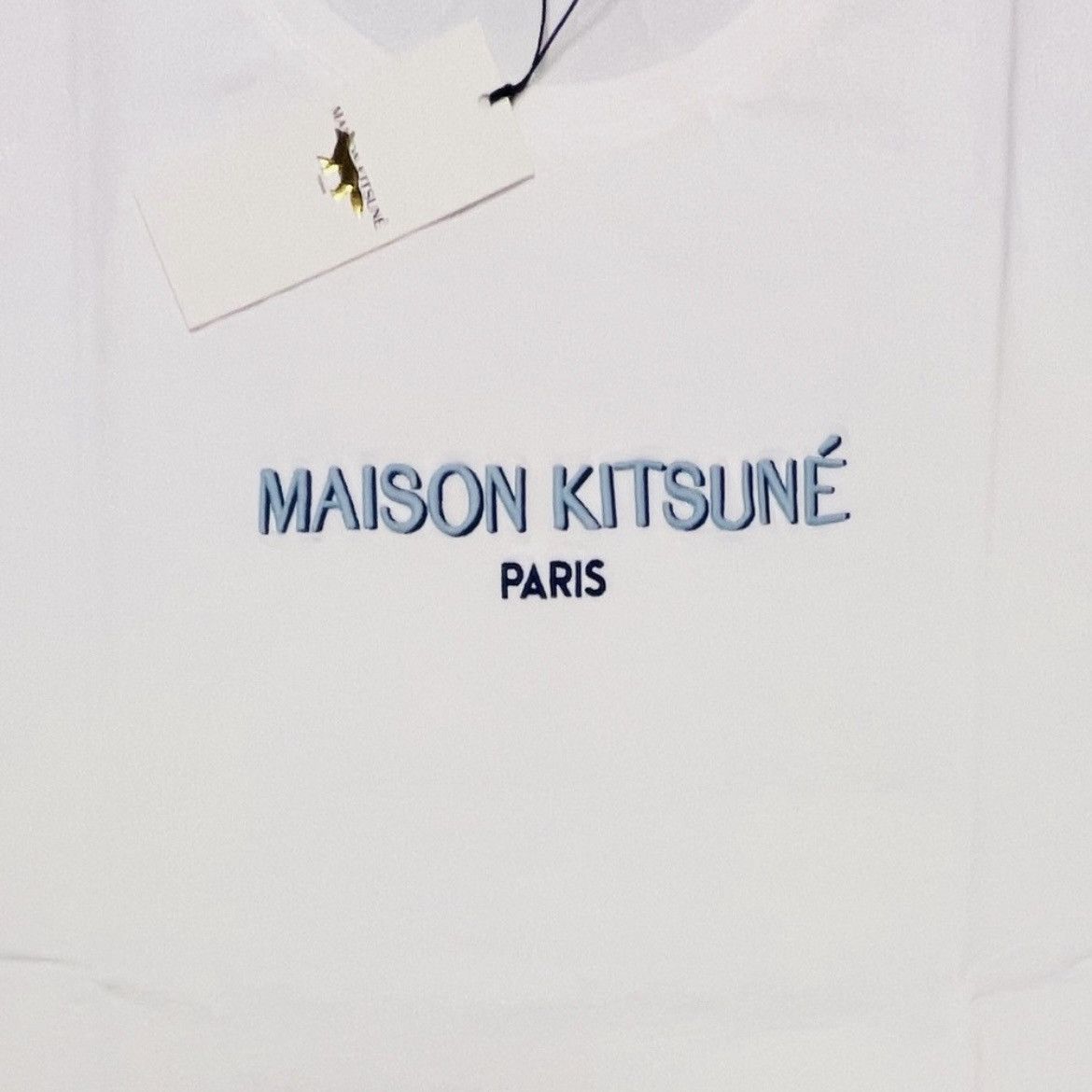 MAISON KITSUNE Paris Embroidered T-Shirt - White & Blue