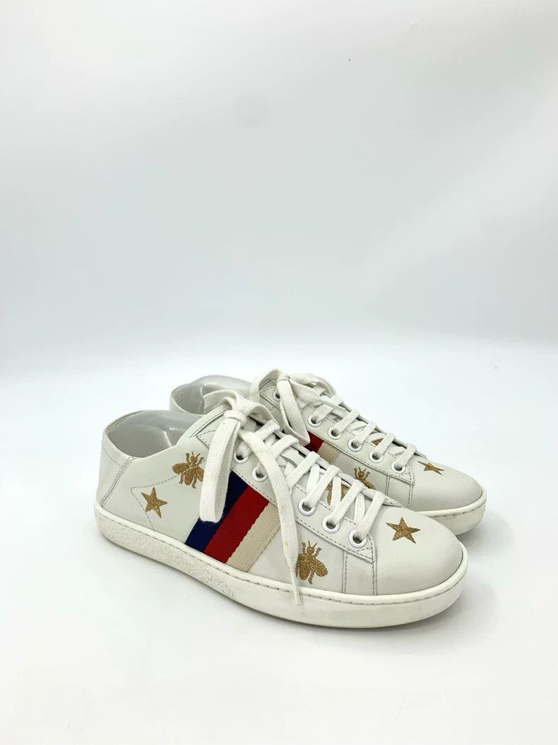 Gucci Gucci Size 34 Size 34 Little Bee Star Embroidery White Lac Size US 5 / EU 37 - 2 Thumbnail