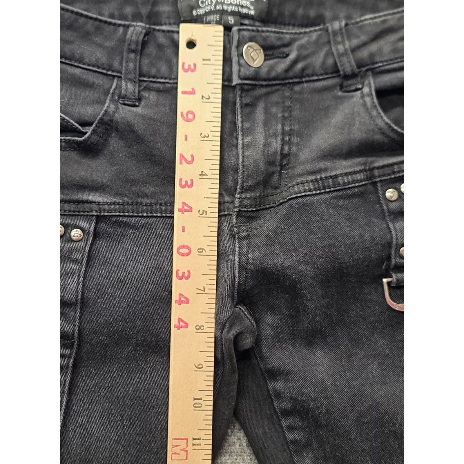 Trippen VINTAGE Tripp Jeans Womens 5 26x29 Tapered Skinny Fit Emo Goth Punk Rave Bondage Leather Logo Buckle Zipper Size 27" / US 4 / IT 40 - 4 Thumbnail