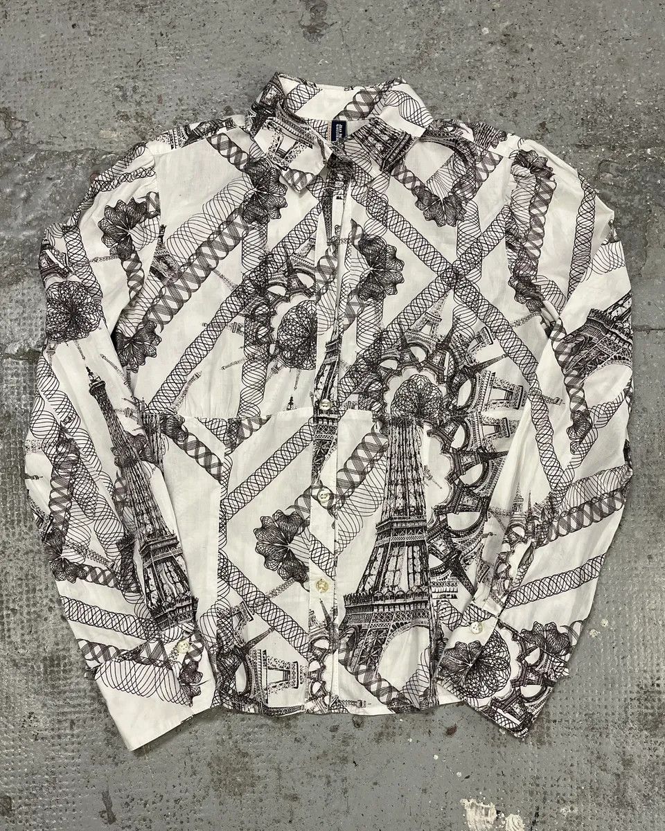 Designer × Jean Paul Gaultier × Vintage 2000s Jean Paul Gaultier Parisian Eiffel Tower Graphic White Shirt Size US S / EU 44-46 / 1 - 1 Thumbnail