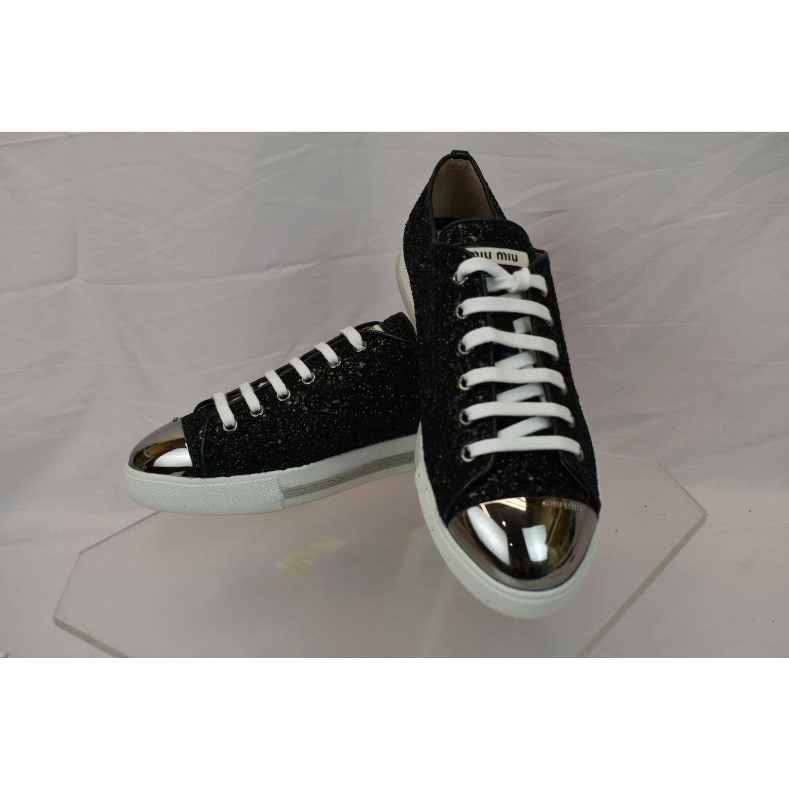 Miu Miu MIU MIU PRADA 5E899 BLACK GLITTER METAL LOGO SNEAKERS 41 ITA Size US 11 / IT 41 - 8 Thumbnail