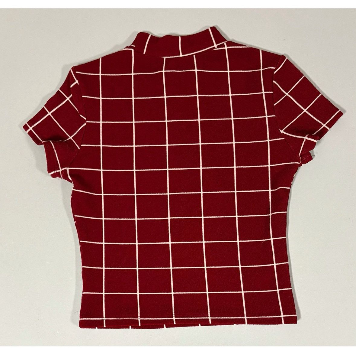 Vintage Red Grid Checkered Mock-Neck Turtleneck Shirt Blouse XS 🤍♥️ Size XS / US 0-2 / IT 36-38 - 3 Thumbnail