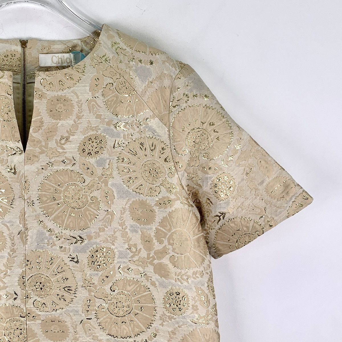 Chloe Chloe Jacquard Gold Thread Printed Short Sleeve Dress K26WX Size S / US 4 / IT 40 - 3 Thumbnail