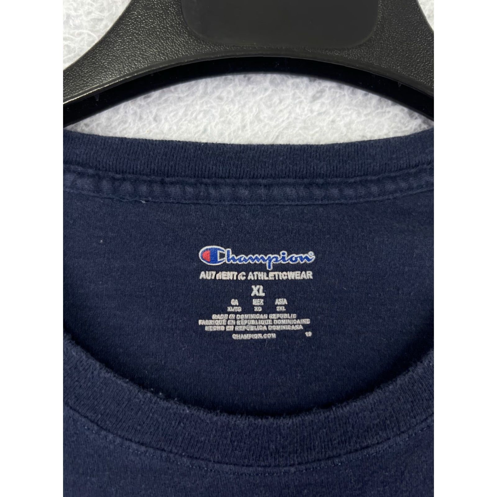 Champion Champion Shirt Men XL Blue Logo Spellout Embroidered Jersey Cotton Short Sleeve Crew Neck T-Shirt Sports Retro All Seasons Breathable Size US XL / EU 56 / 4 - 4 Thumbnail
