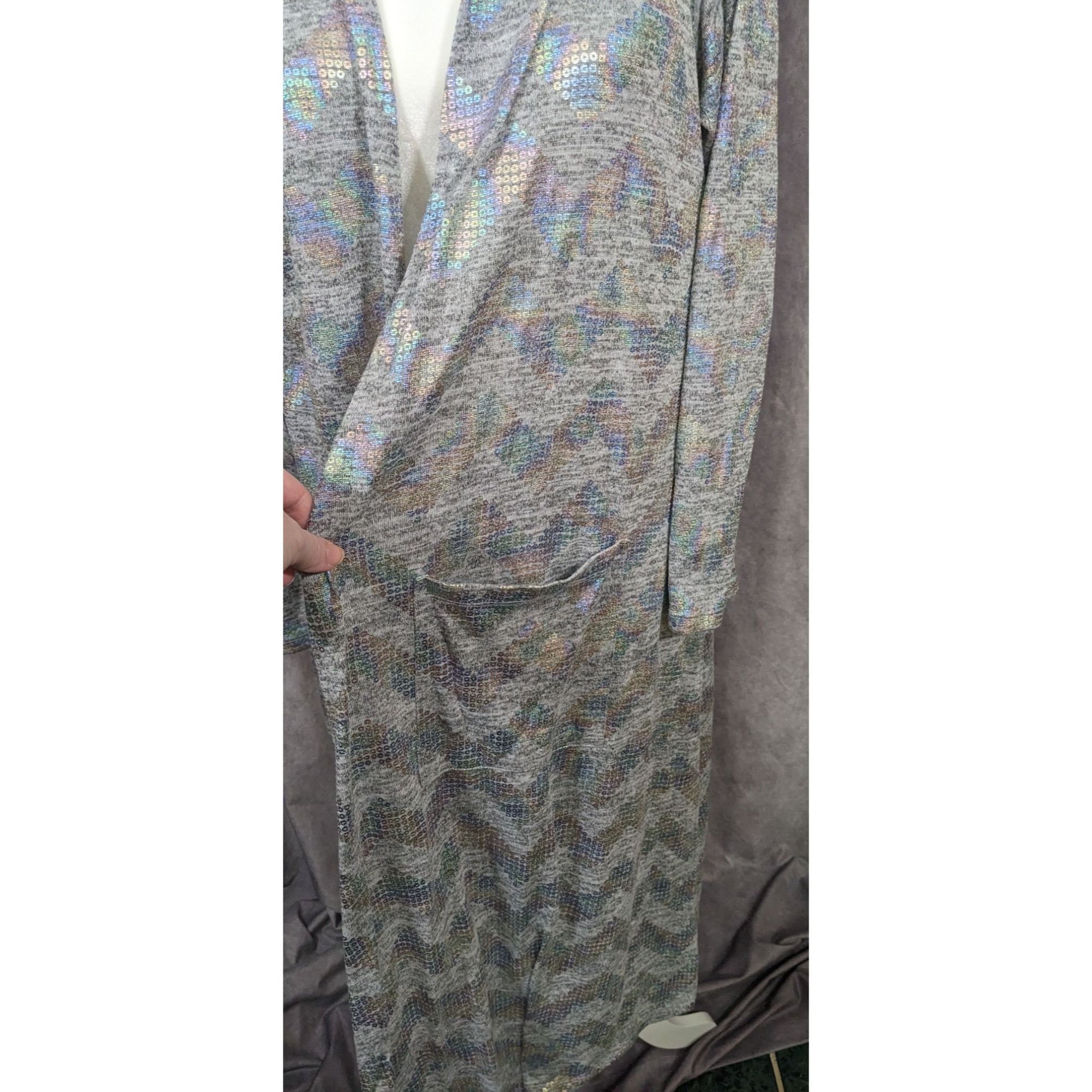 Other Trendy Rainbow Shimmer LulaRoe Sarah Sequins Grey Cardigan Size L / US 10 / IT 46 - 7 Thumbnail