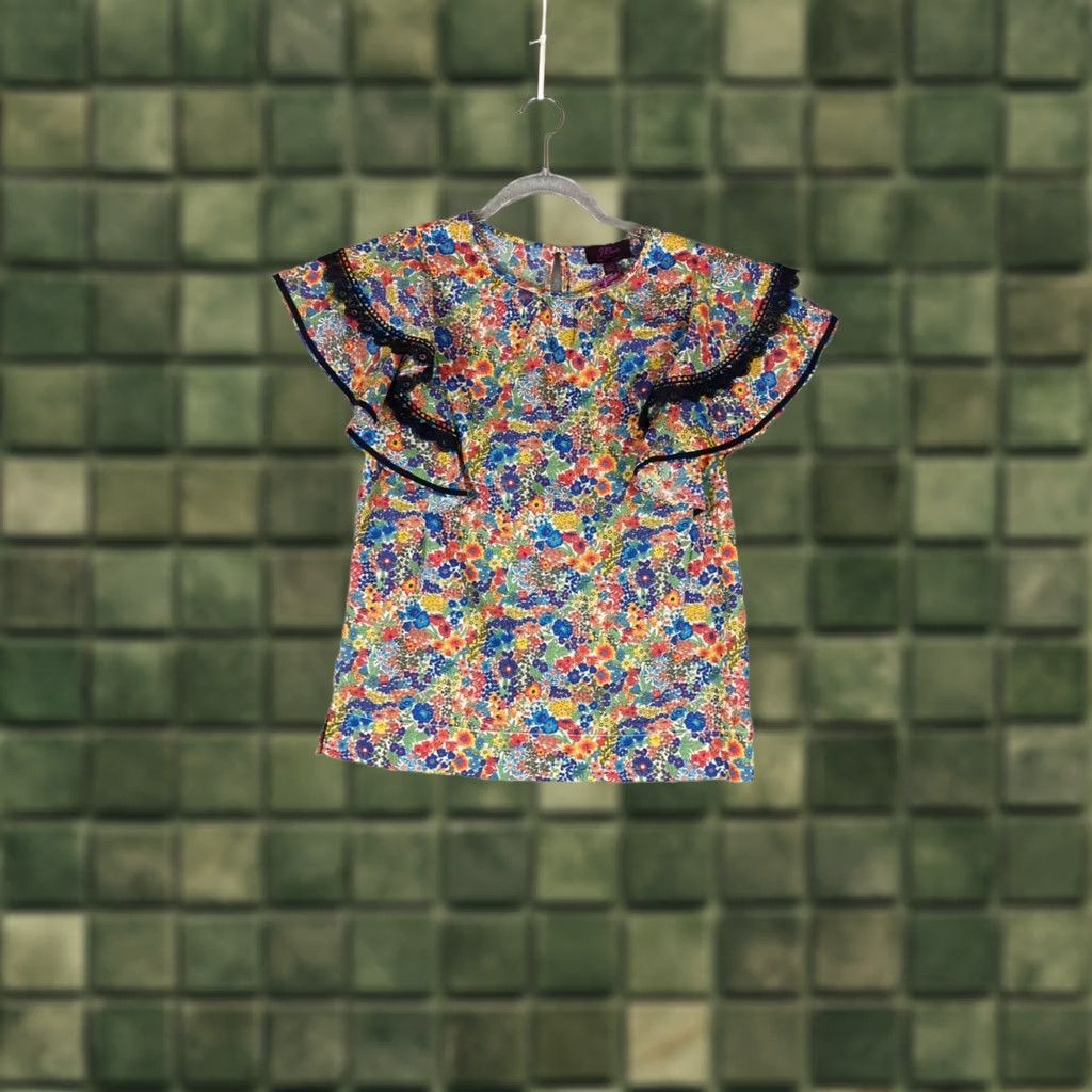 J.Crew J.CREW Cotton Poplin Top in Liberty Margaret Annie Floral Print Womens XXS Multicolor Flutter Sleeve Round Neck Casual Shirt Blouse Size XXS / US 00 / IT 34 - 1 Thumbnail