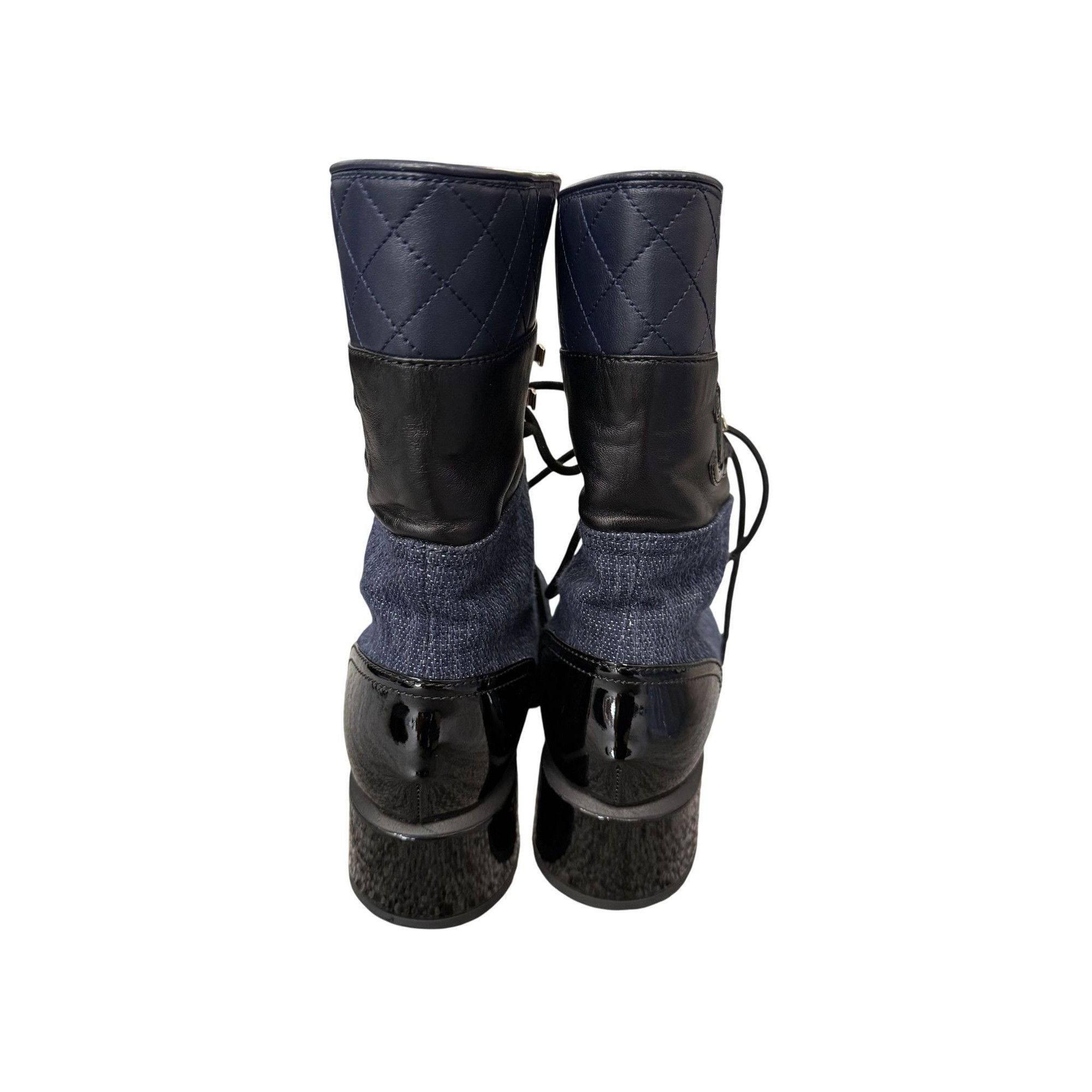 Chanel Chanel Womens Blue Denim & Black Patent Leather Combat Boots Size XS / US 0-2 / IT 36-38 - 2 Thumbnail