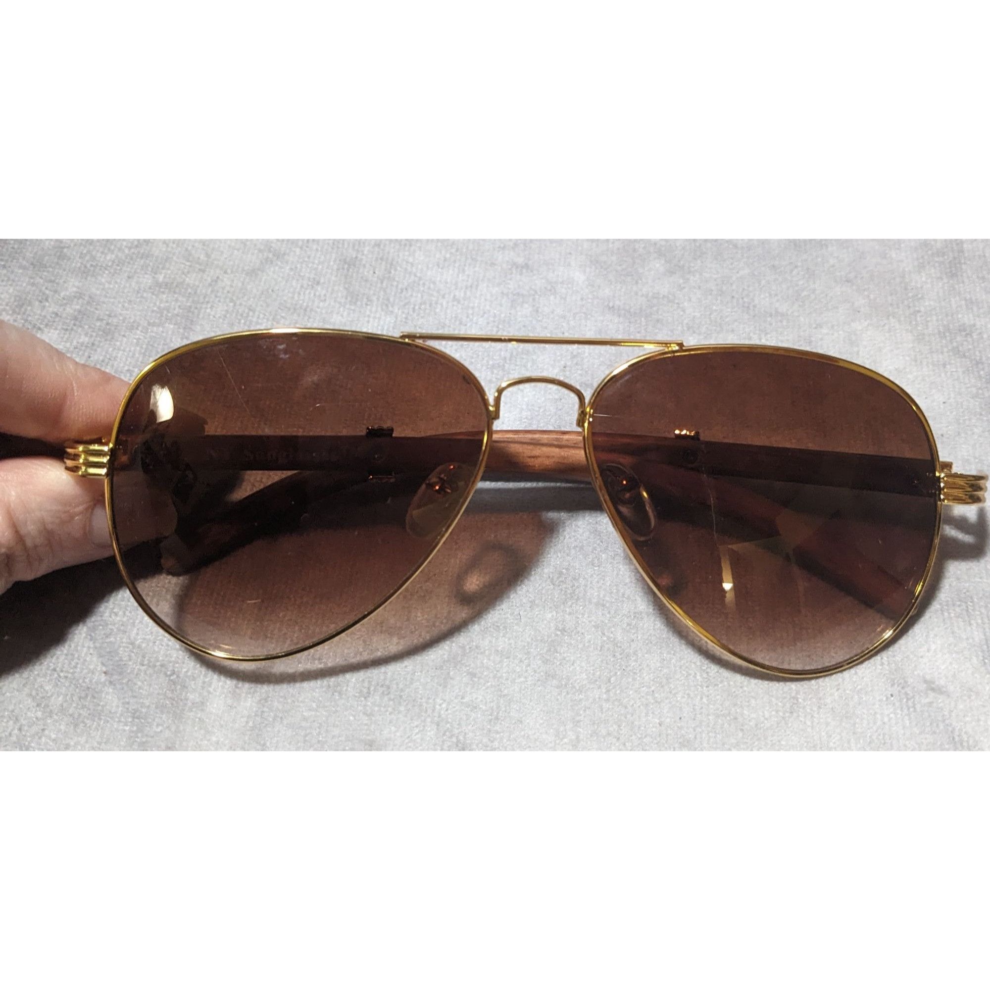 Other NY Sunglasses Gold And Wood Look Aviator Sunglasses Size ONE SIZE - 9 Thumbnail