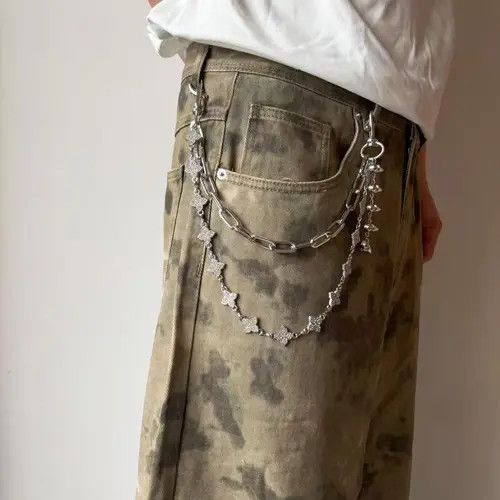 Jewelry Silver Chain Punk Spike Wallet Chain, Double Layer Size ONE SIZE - 1 Thumbnail