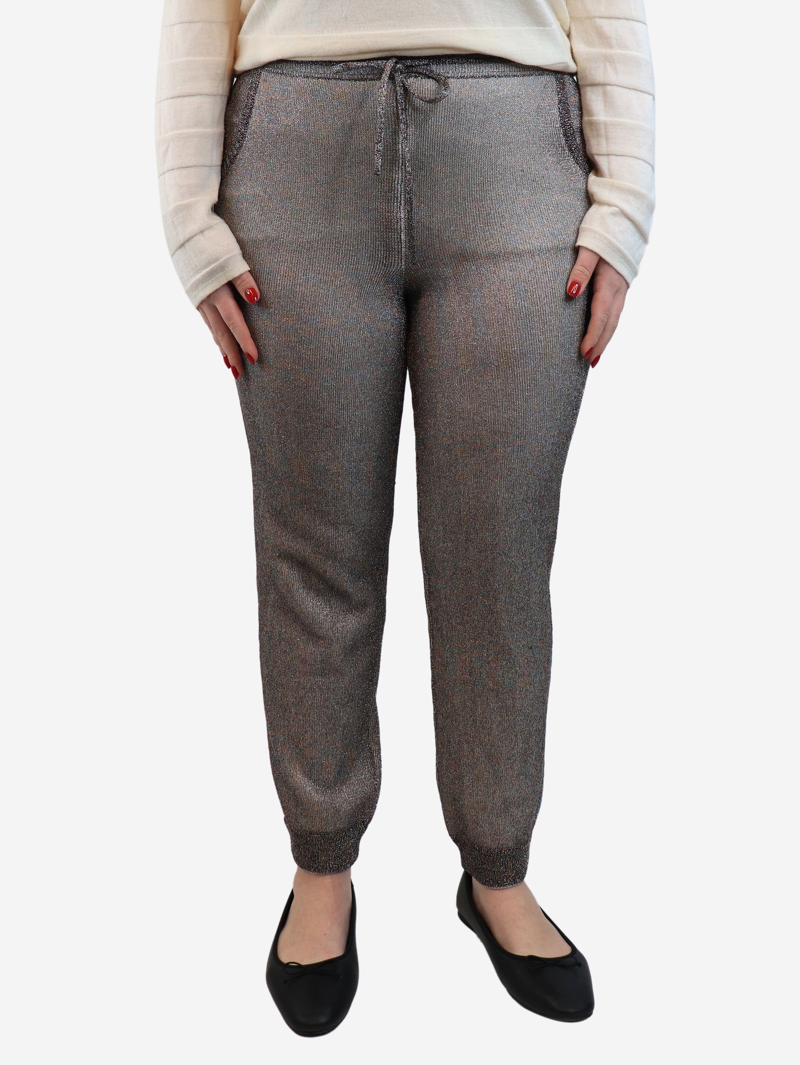 Taupe cuffed lurex trousers - size UK 12