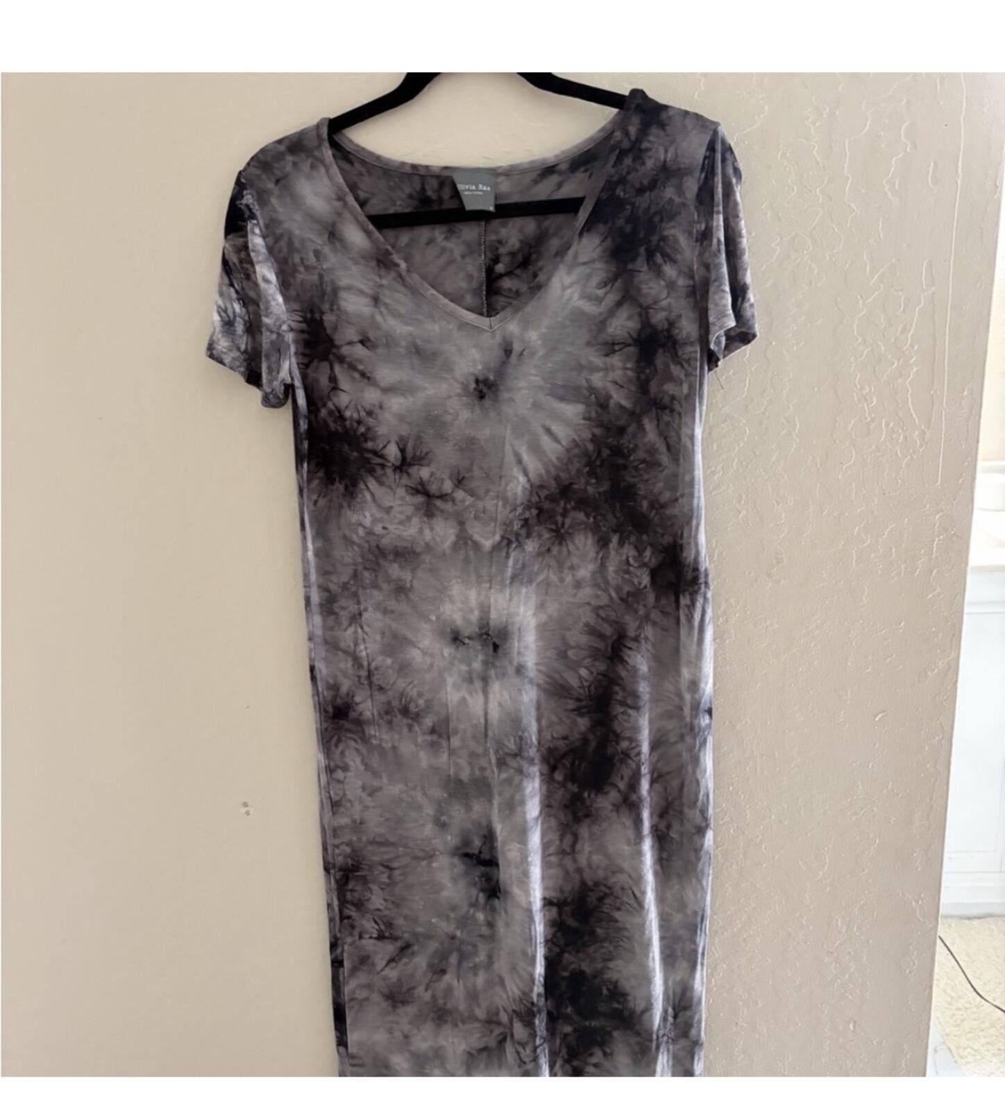 Other Olivia Rae Black and Gray Tie-Dye Midi Dress Size ONE SIZE - 1 Thumbnail