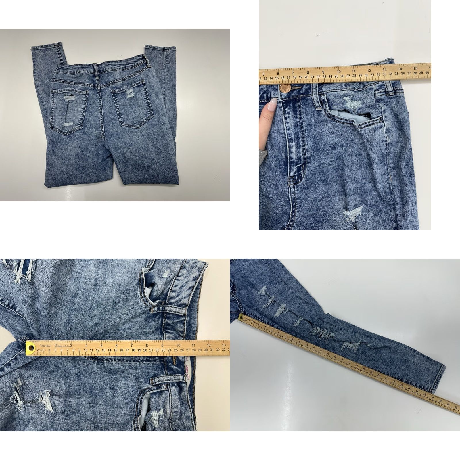 Vintage SO Juniors Jeans Size 13 High Rise Ultimate Jegging Distressed Denim Blue Size 34" / US 12 / IT 48 - 8 Thumbnail