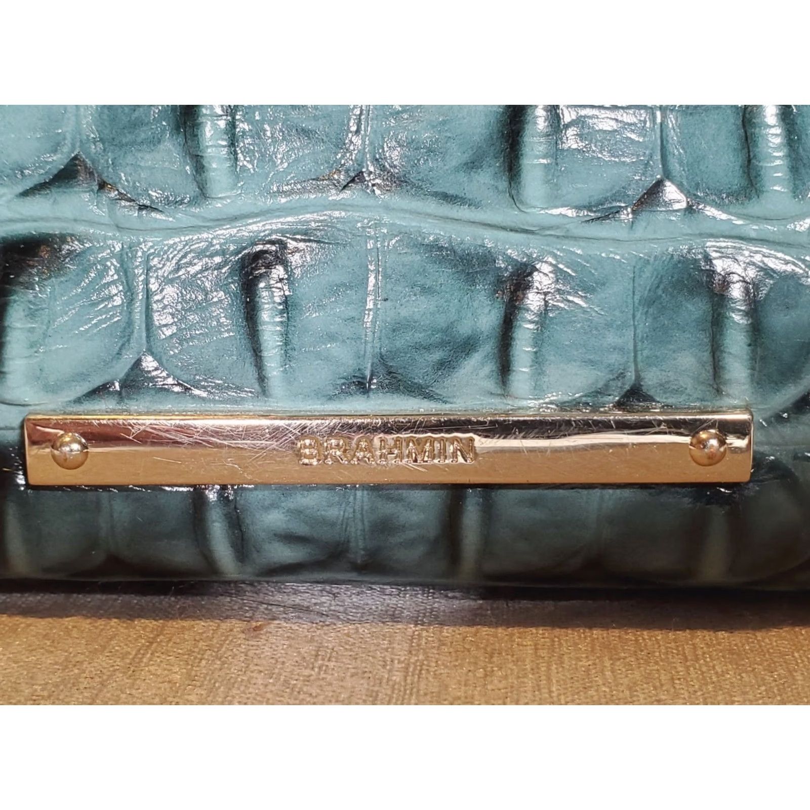 BRAHMIN Brahmin Thelma Melbourne Leather Tote Ivy Crocodile Embossed Shoulder Bag Womens Large 18W 15H 5D Gold Hardware Navy? Size ONE SIZE - 7 Thumbnail
