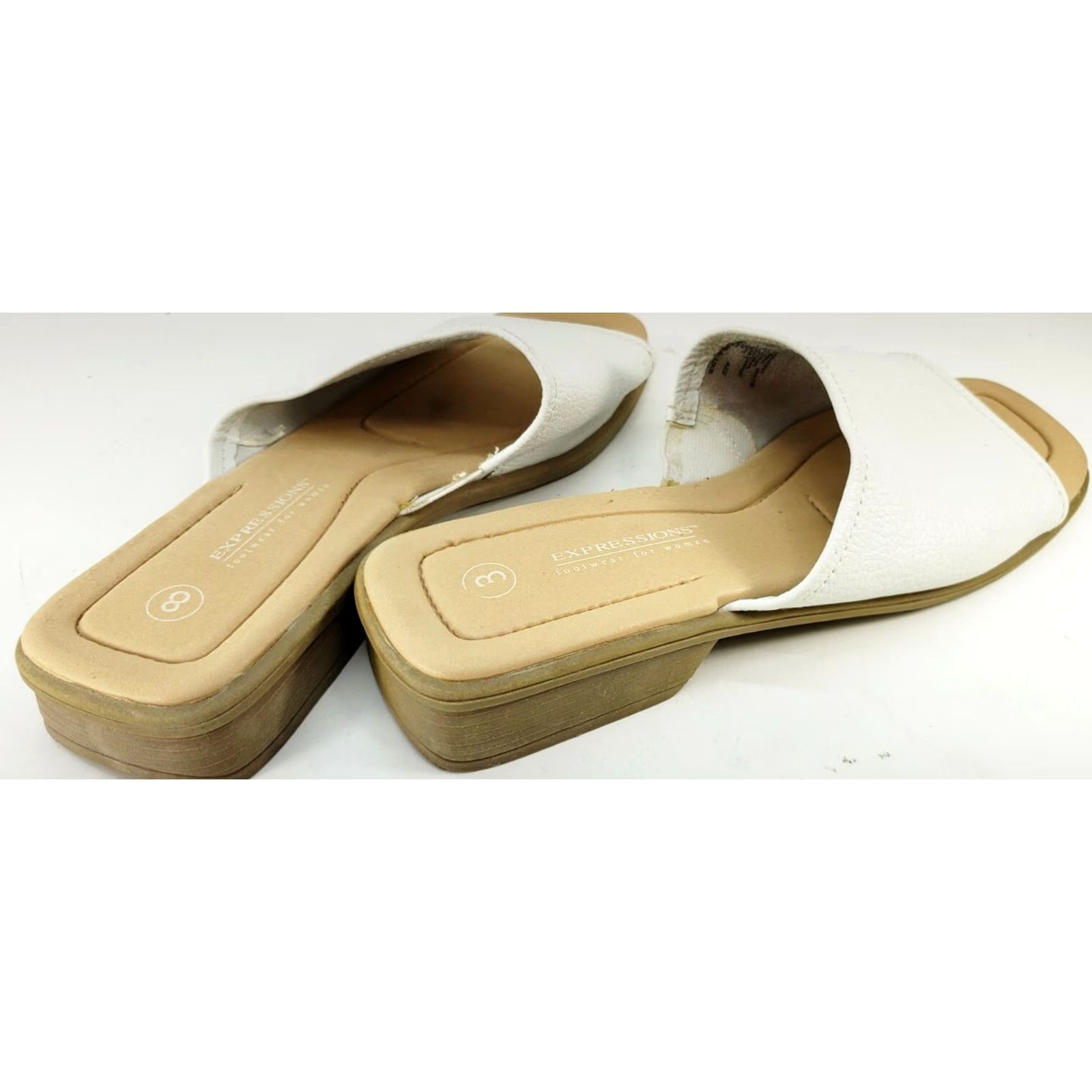 Vintage Expressions Womens 8M White Leather Single Crossover Slide Square Toe Sandals Size US 8 / IT 38 - 4 Thumbnail