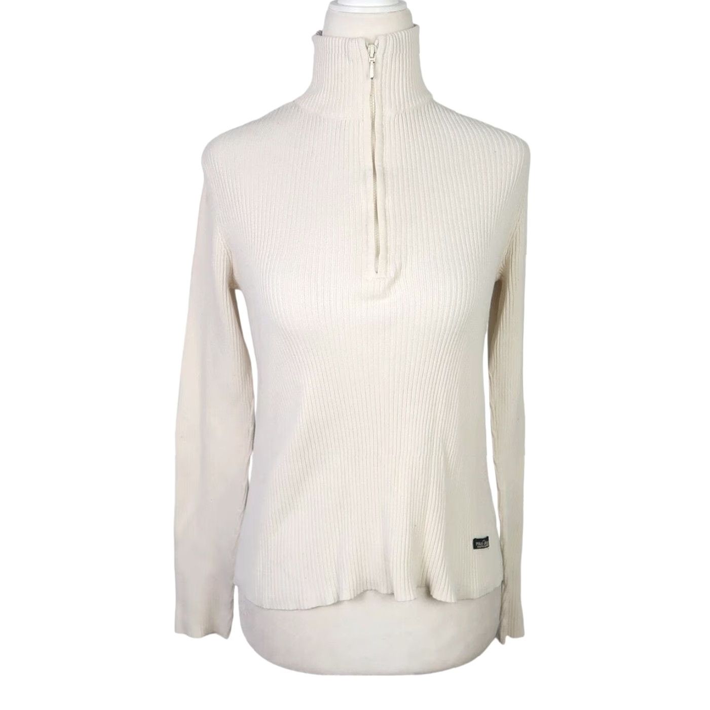 Ralph Lauren VINTAGE Polo Jeans Co. by Ralph Lauren Cotton Ribbed Knit Sweater Top M Women Long Sleeve Cream 90s Size M / US 6-8 / IT 42-44 - 2 Thumbnail