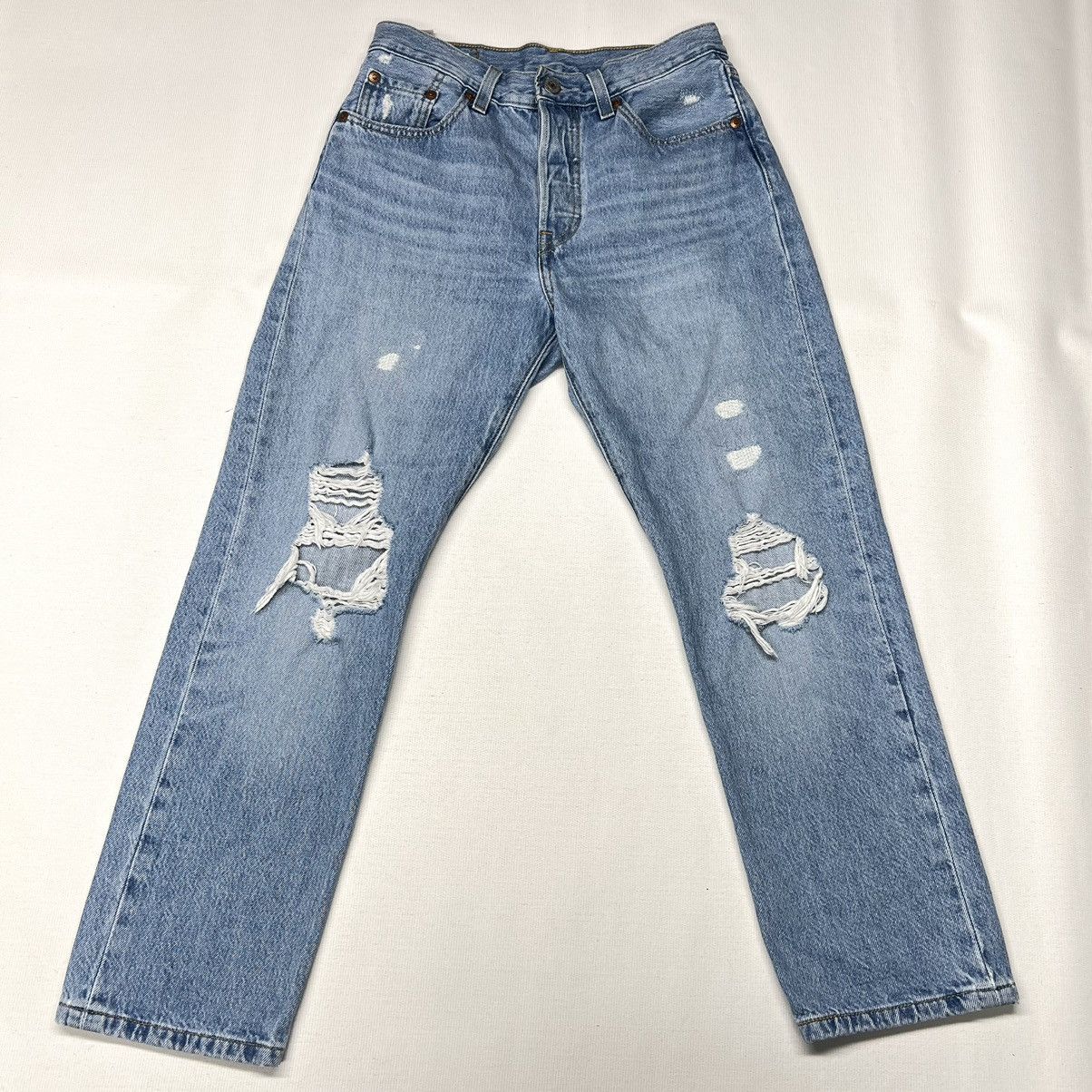 Levi's Levis Premium Jeans Blue 501 Straight Original Denim Ripped Size 25" / US 0 / IT 36 - 1 Thumbnail