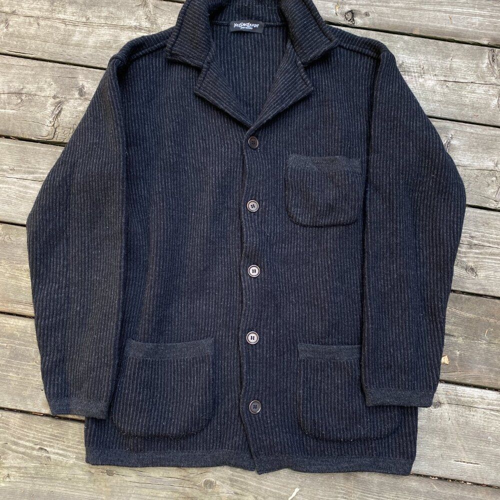 Vintage × Yves Saint Laurent Vintage 90s Yves Saint Laurent Wool Cardigan Charcoal Gray Size US L / EU 52-54 / 3 - 6 Thumbnail
