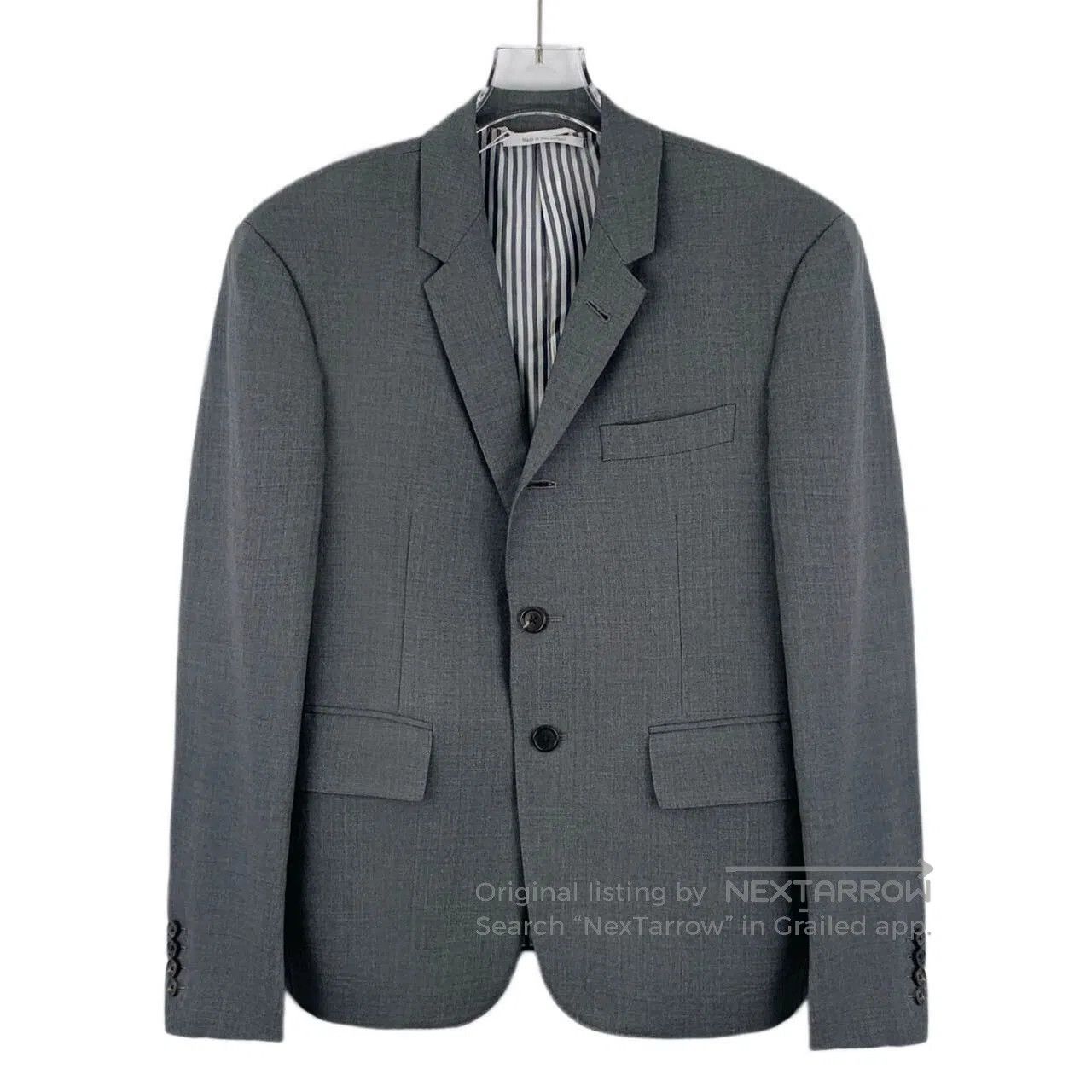 THOM BROWNE Gray Wool Collar Blazer.