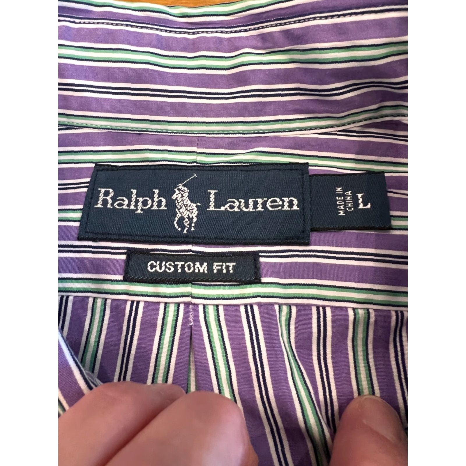 Ralph Lauren Ralph Lauren Men's Large Purple Striped Dress Shirt Long Sleeve Button-Down Collared Logo Elegant Classic Size US L / EU 52-54 / 3 - 2 Thumbnail