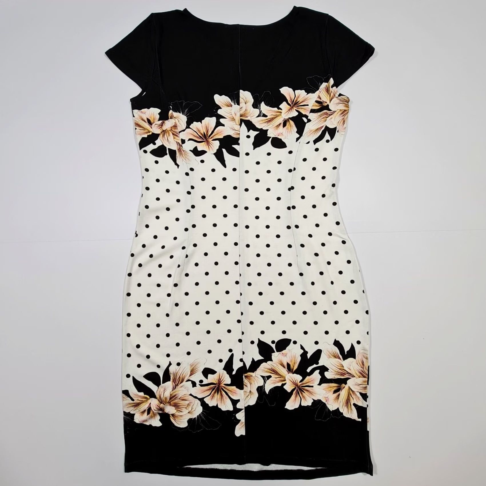 CO Betty & Co Womens Dress Black White Knee Length Floral Bodycon 14 UK Round Neck Short Sleeve Pullover Casual Womens Dress Size XL / US 12-14 / IT 48-50 - 5 Thumbnail