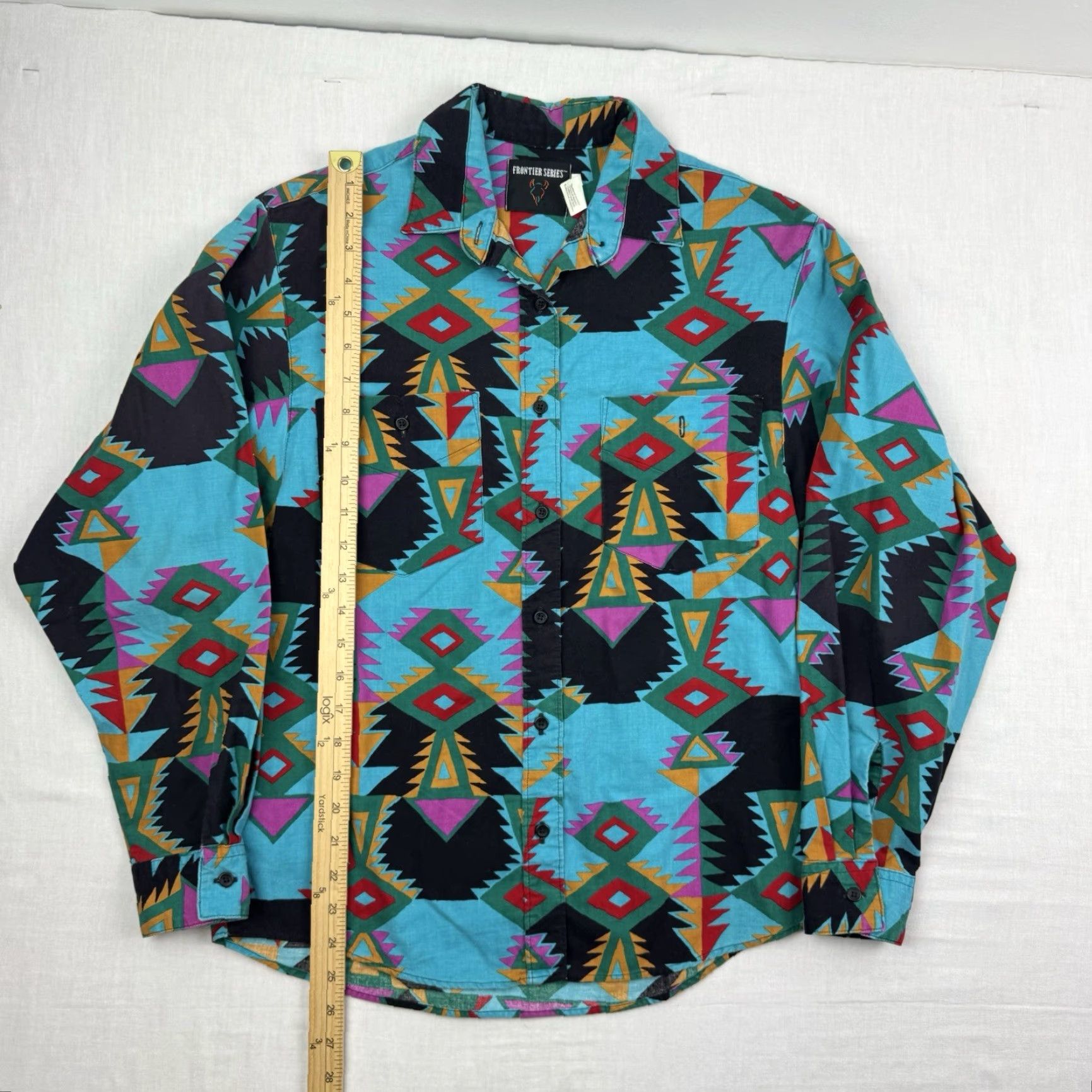 Vintage VINTAGE Frontier Button-Up Shirt Womens M Blue Geometric 90s Aztec Western Cowboys Size M / US 6-8 / IT 42-44 - 5 Thumbnail