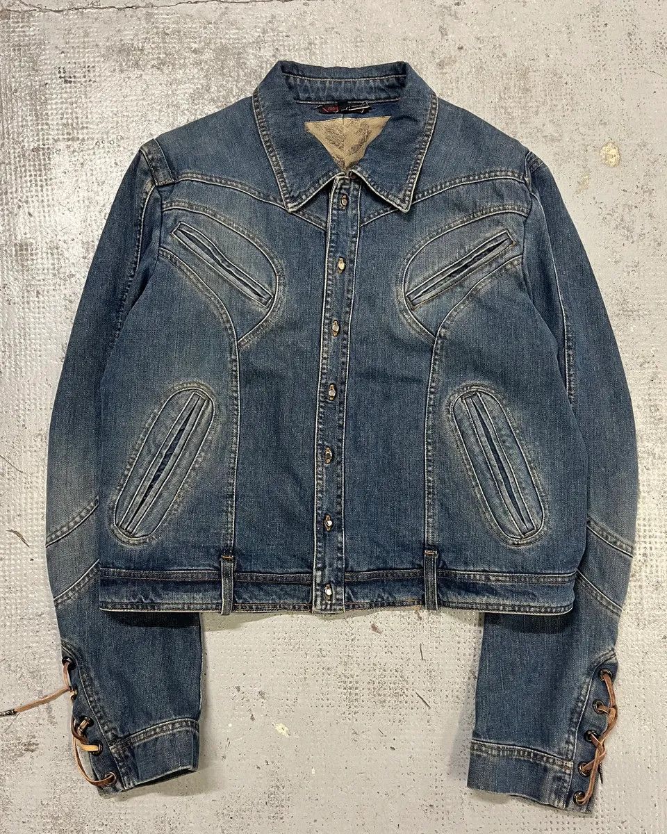 Roberto Cavalli SS2002 Roberto Cavalli Structured Laced Arm Blue Denim Jacket Size US M / EU 48-50 / 2 - 3 Thumbnail