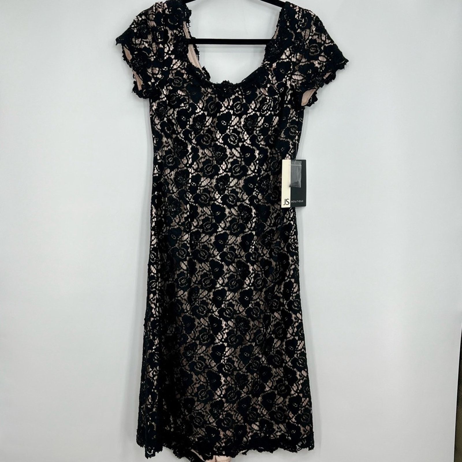 Designer JS Boutique Floral Lace Sequins Embroidered Cocktail Dress Size M / US 6-8 / IT 42-44 - 1 Thumbnail