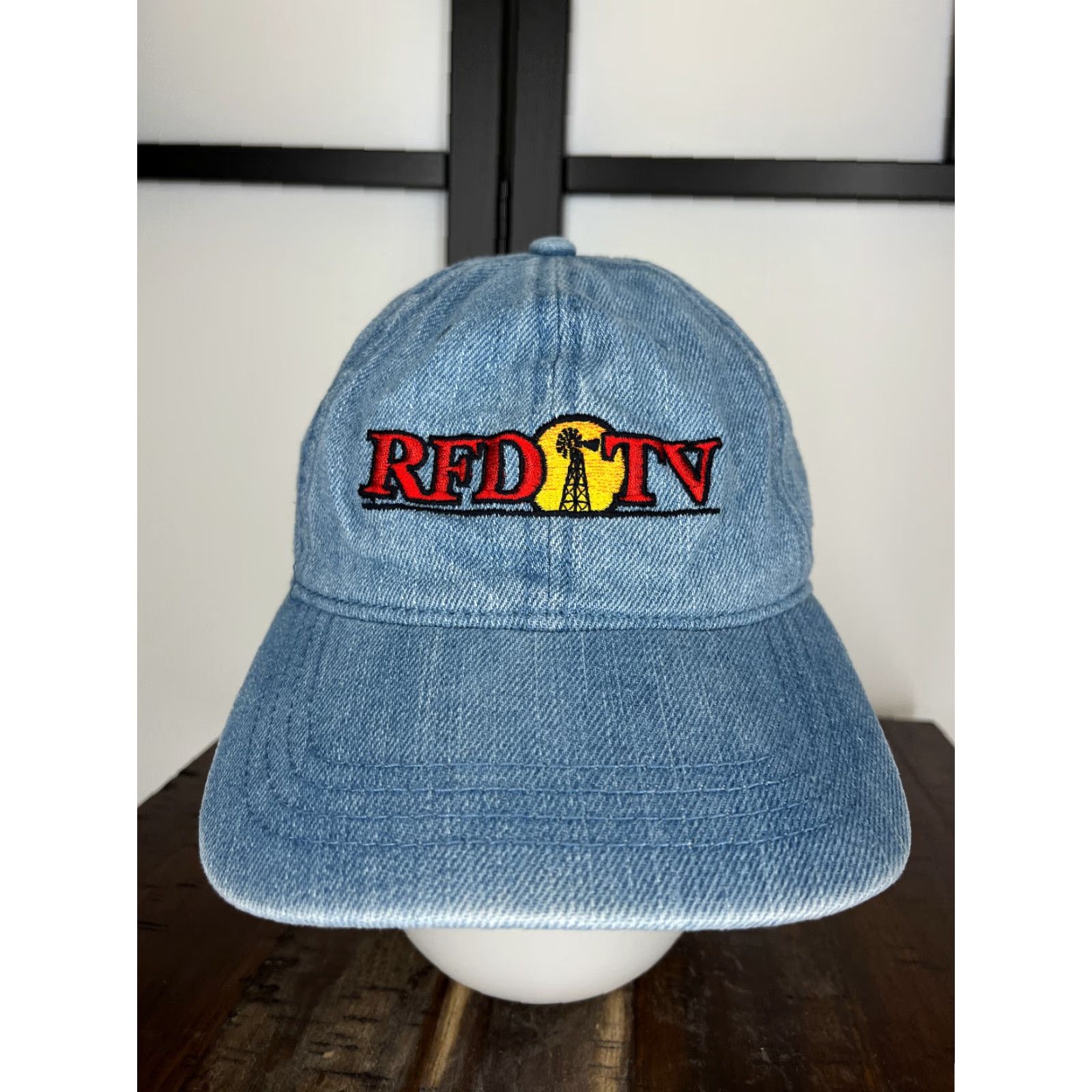 Vintage Otto Hat Cap Baseball Cap Adjustable One Size Blue Denim Look 100% Cotton Adults Men RFD-TV News Theme Outdoor TV Baseball Mens Size ONE SIZE - 2 Thumbnail