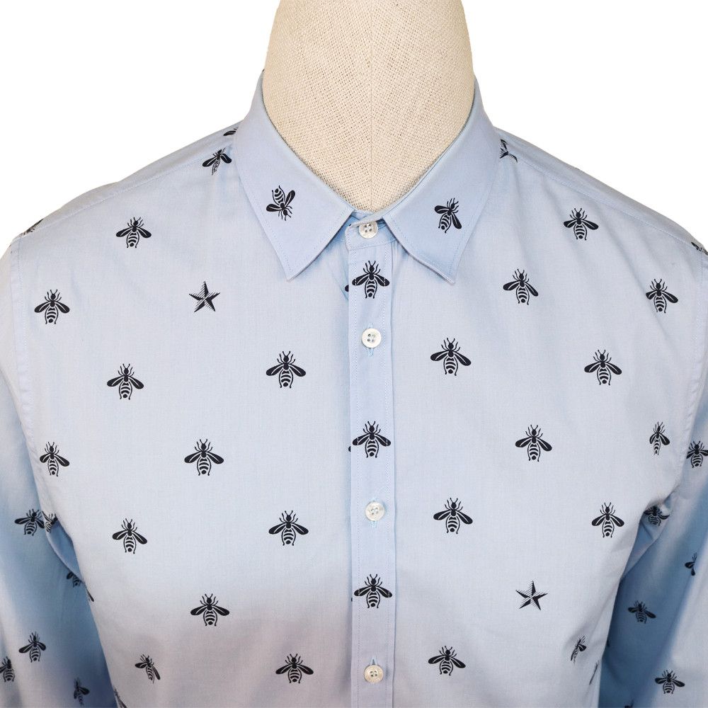 Gucci Gucci Light Blue Bee & Star Print Cotton Shirt Size US M / EU 48-50 / 2 - 2 Thumbnail