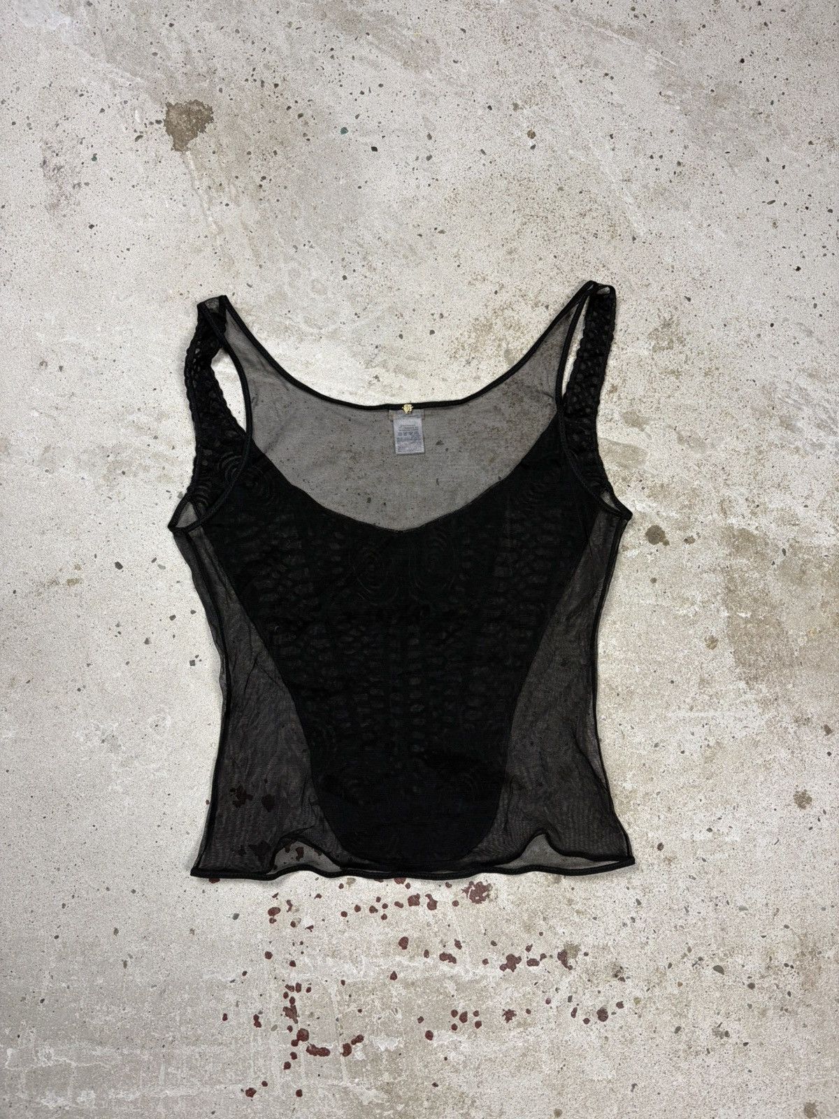 Versace Vintage Versace Embroidered Sheer Mesh Black Tank Top Size L / US 10 / IT 46 - 2 Thumbnail