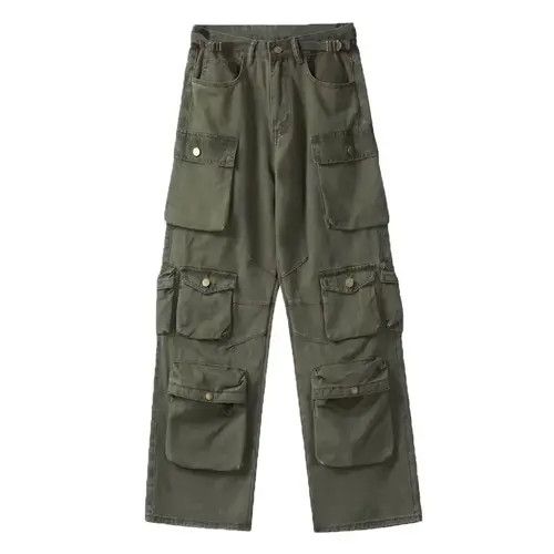 Jean Cargo pants Multi-pockets Harajuku straight trousers Size US 32 / EU 48 - 2 Thumbnail
