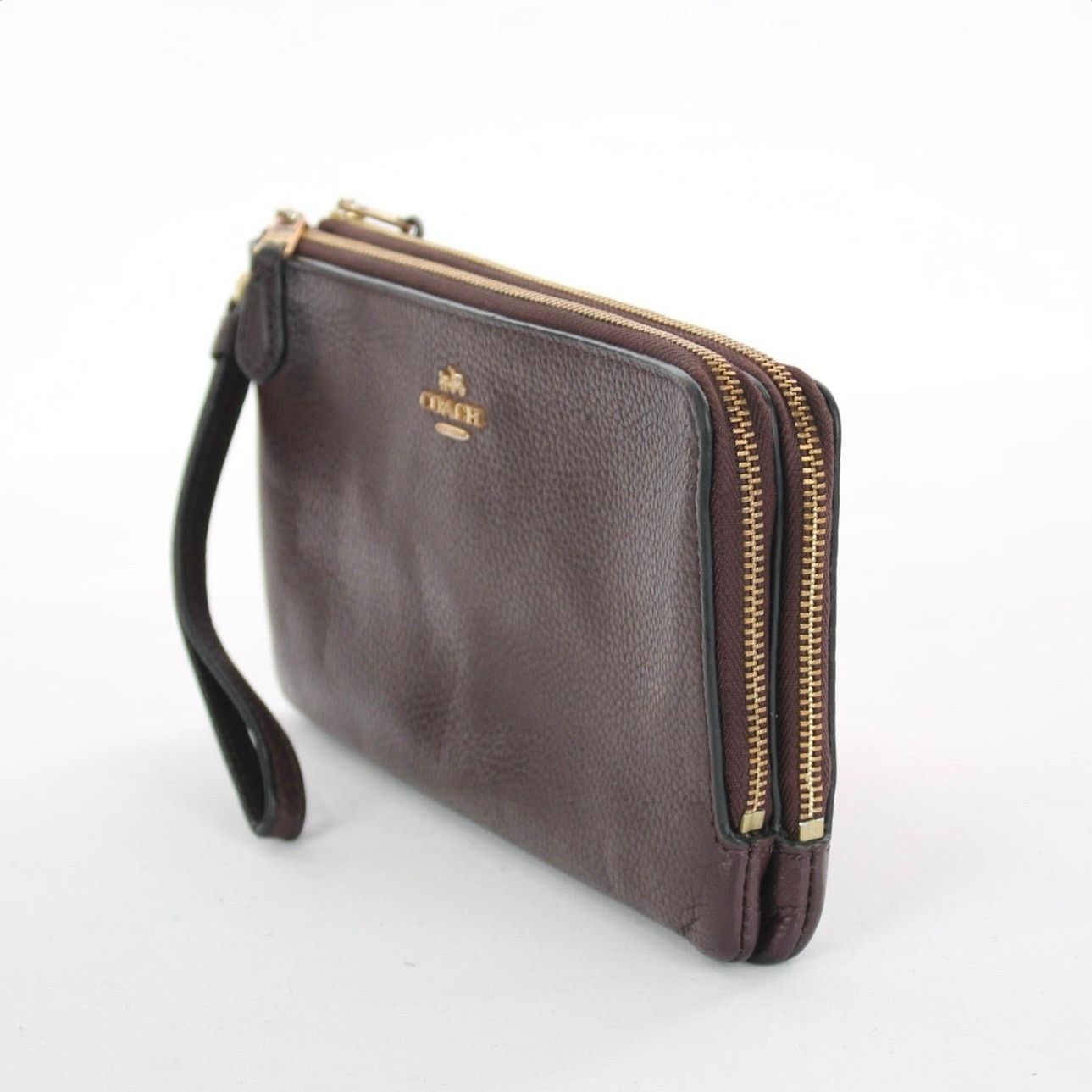 Coach Coach Brown Pebble Leather Double Zip Wristlet F77734 Size ONE SIZE - 3 Thumbnail