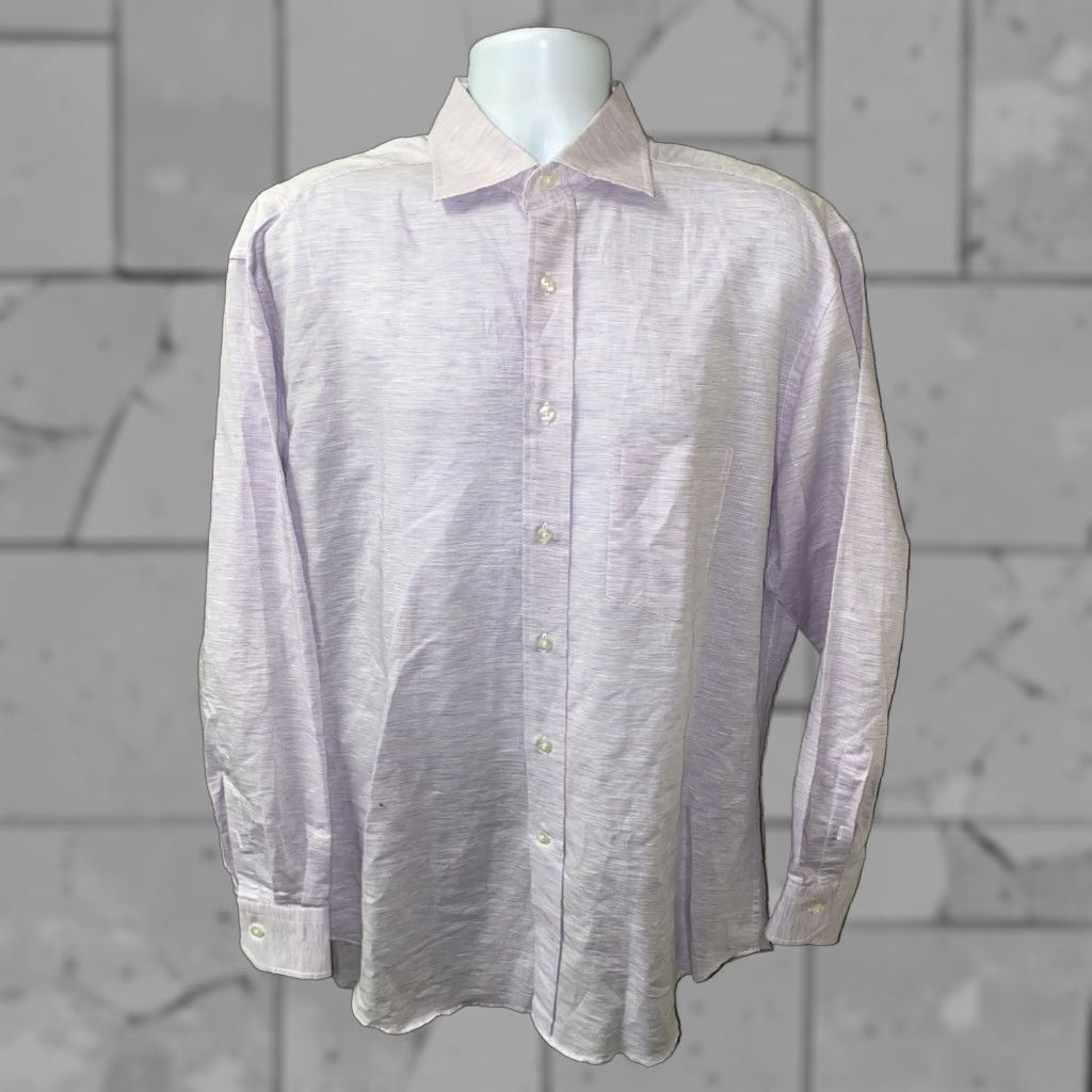 Vintage Enzo Mantovani Mens Purple Linen Long Sleeve Button Down Shirt Large Size US L / EU 52-54 / 3 - 1 Thumbnail