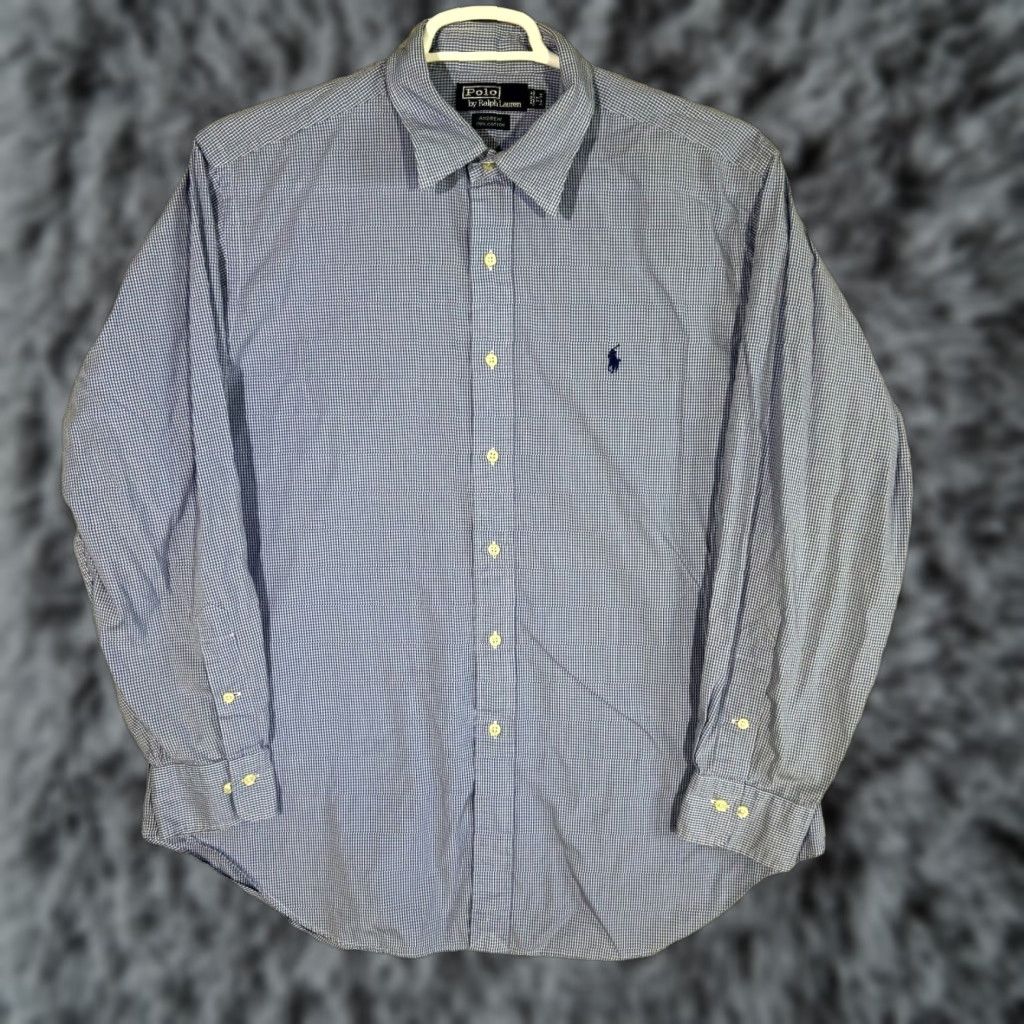 Polo Ralph Lauren Polo Ralph Lauren Andrew Men’s Dress Shirt Blue 100% Cotton Dress Shirt Andrew Classic Tailored Long Sleeve Button Front Cuffs Barrel Cuff Mens XS-XXL Size 46R - 1 Thumbnail