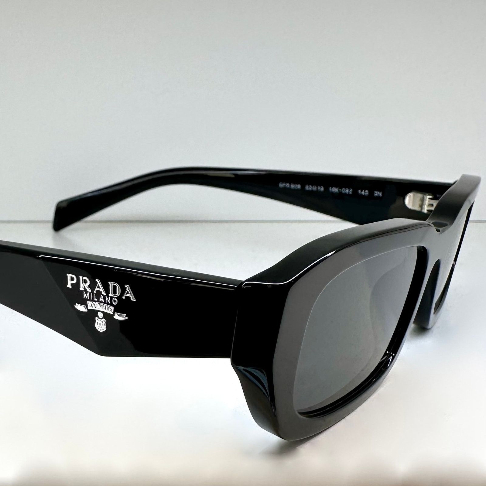 Prada New PRADA Sunglasses Black Symbole Logo Rectangle Gray Lens Size ONE SIZE - 3 Thumbnail
